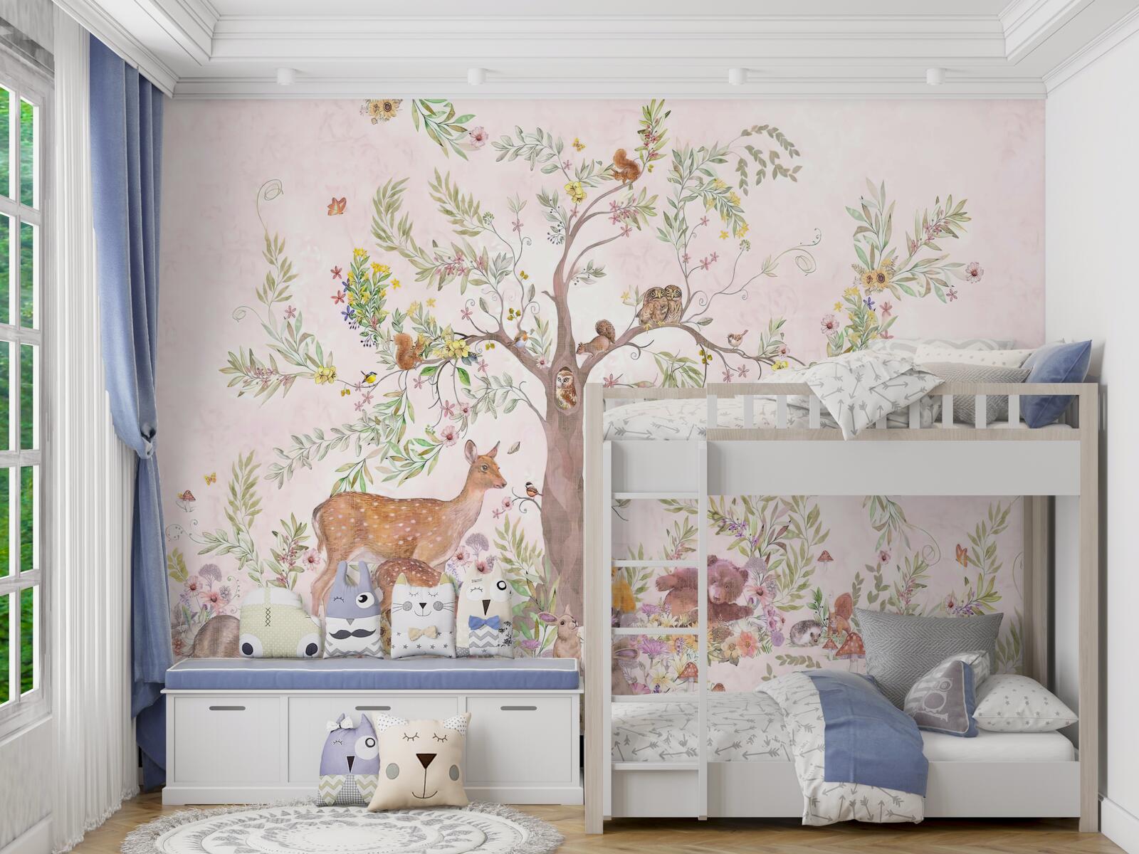 Fototapeta pod drzewem znajdują się zwierzęta