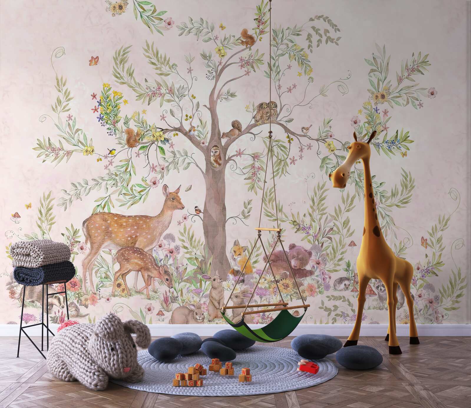 Fototapeta pod drzewem znajdują się zwierzęta