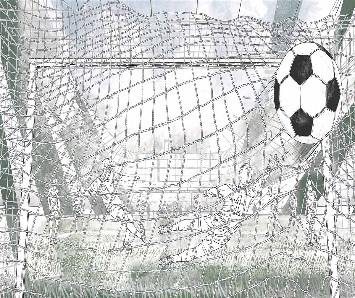 Fototapeta kontury piłkarzy na boisku