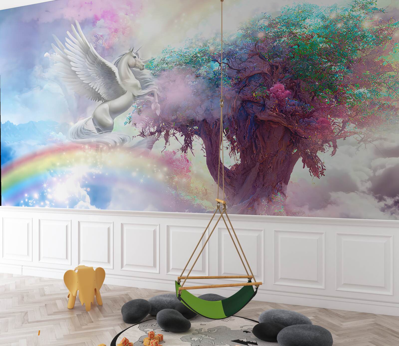 Fototapeta pegaz podlatuje do drzewa