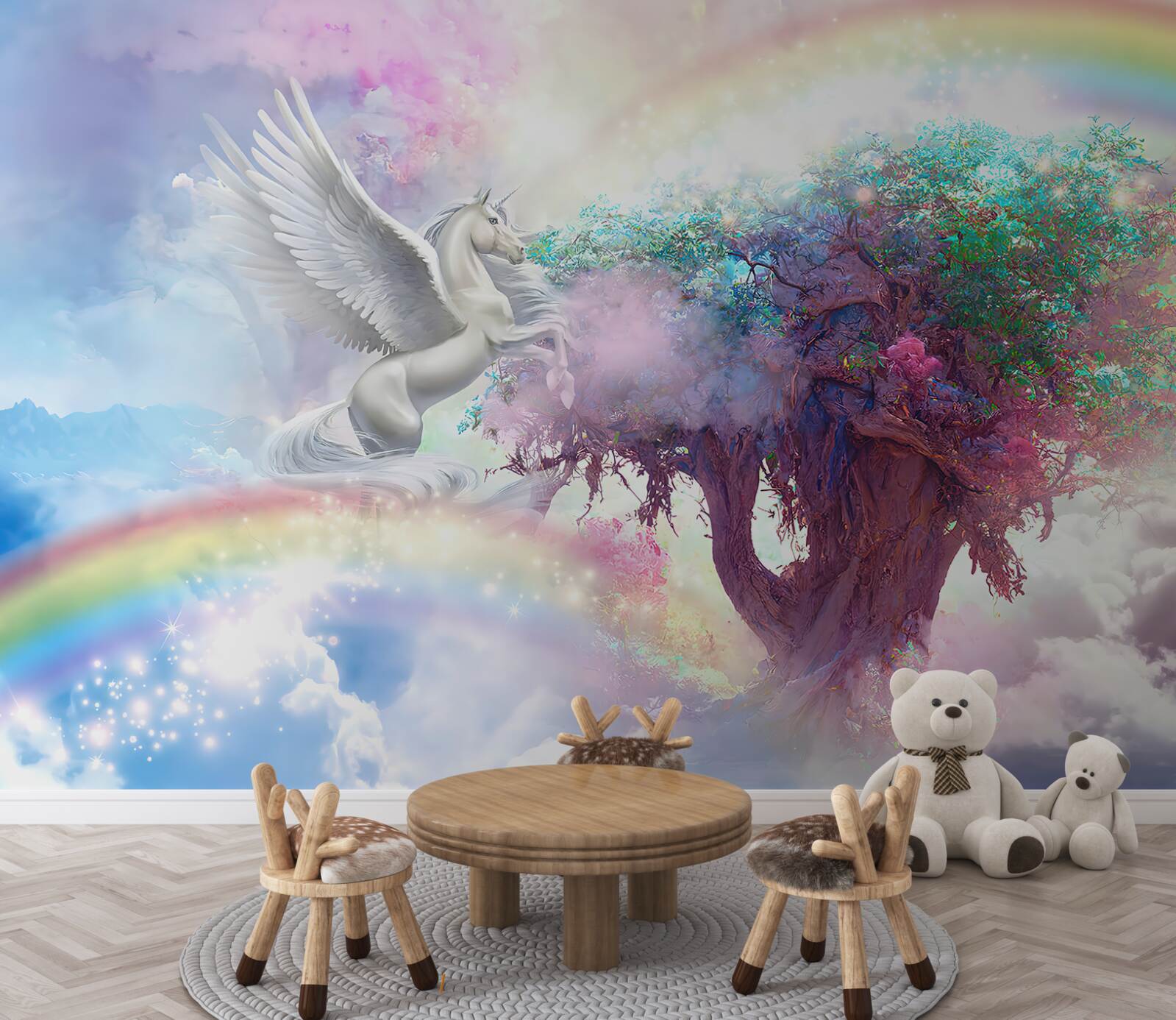 Fototapeta pegaz podlatuje do drzewa