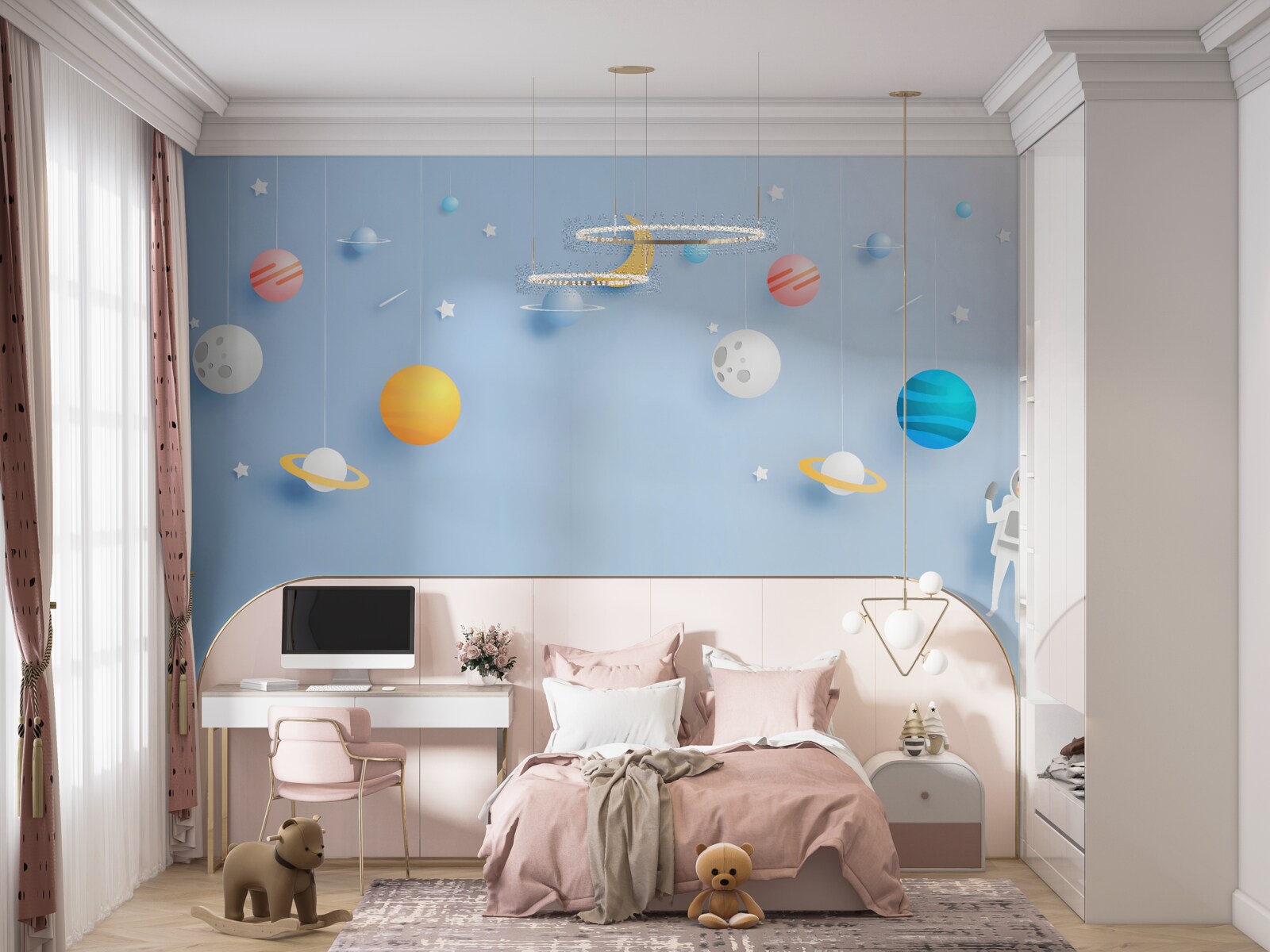 Fototapeta astronauta otoczony planetami