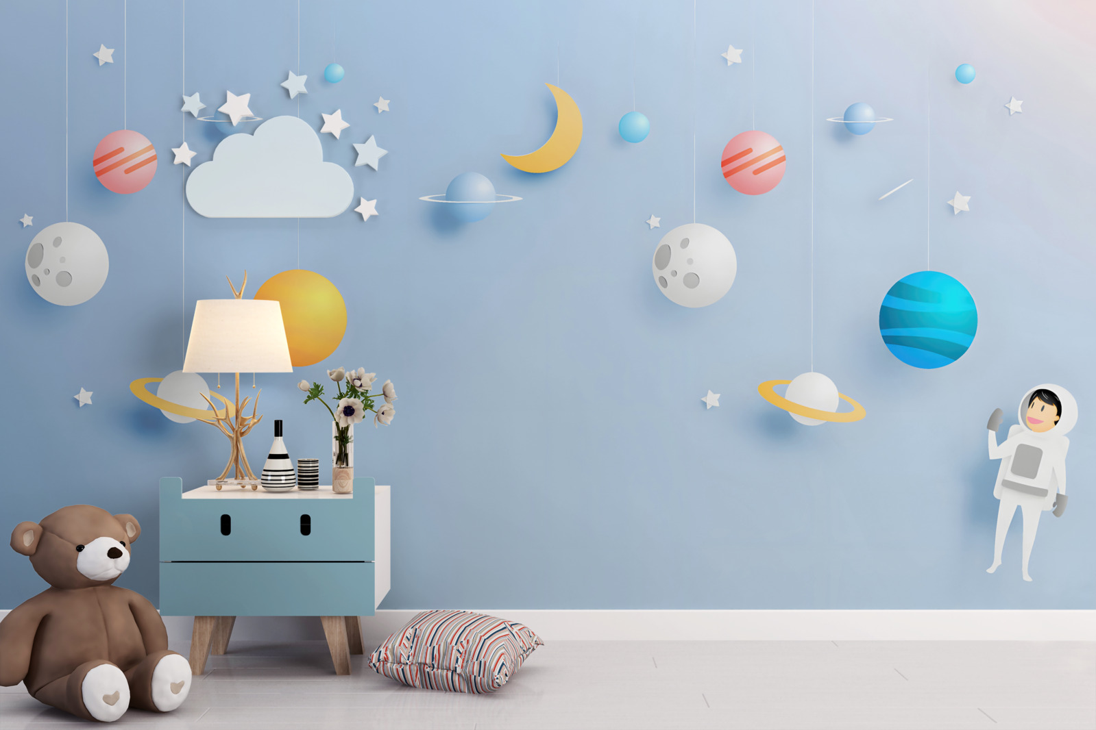 Fototapeta astronauta otoczony planetami