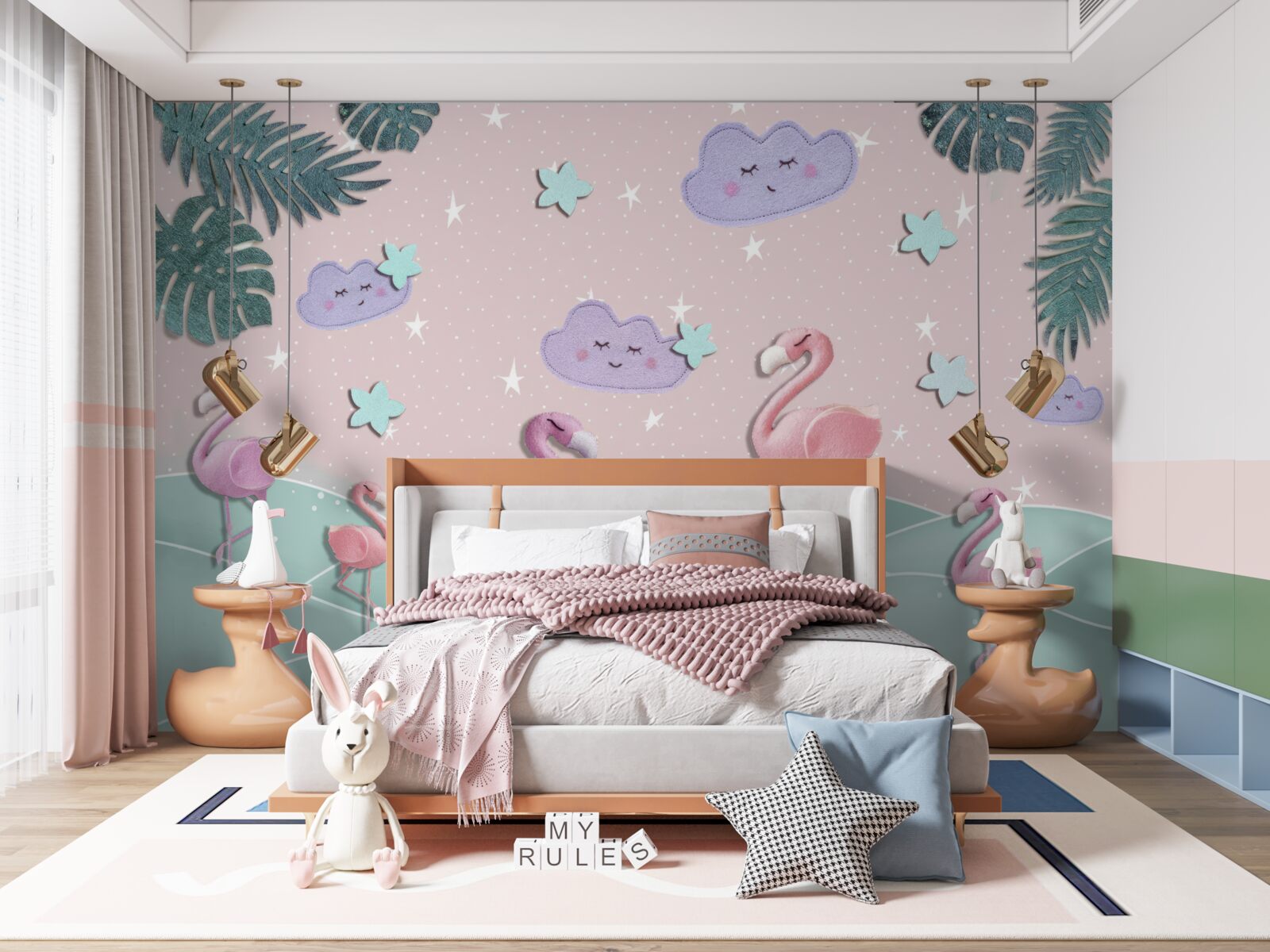 Fototapeta różowe flamingi balansują na jednej nodze