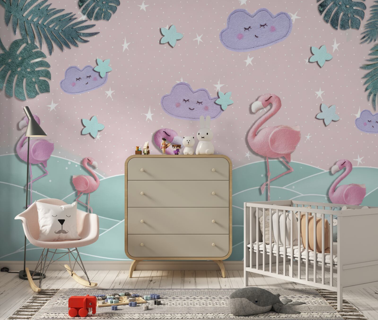 Fototapeta różowe flamingi balansują na jednej nodze