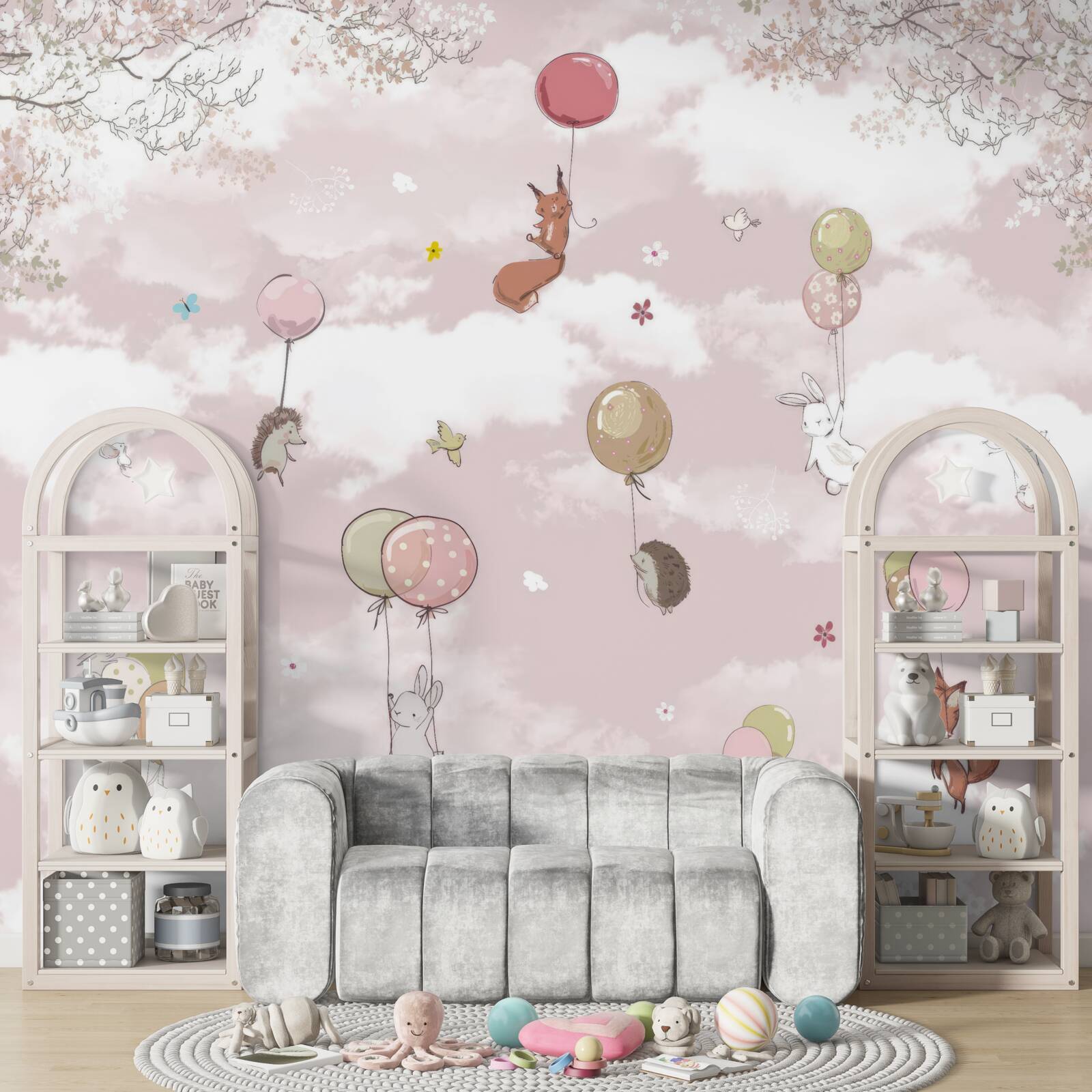 Fototapeta zwierzęta latają trzymając balony