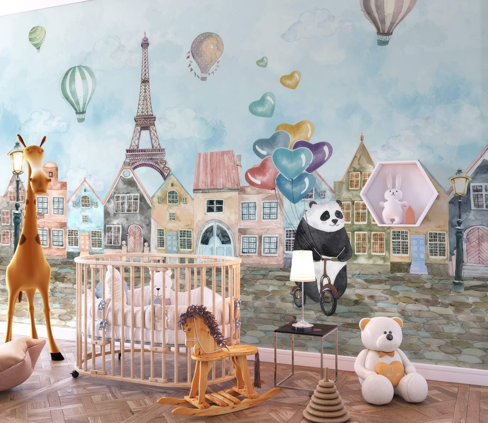 Fototapeta panda jedzie na rowerze po paryżu