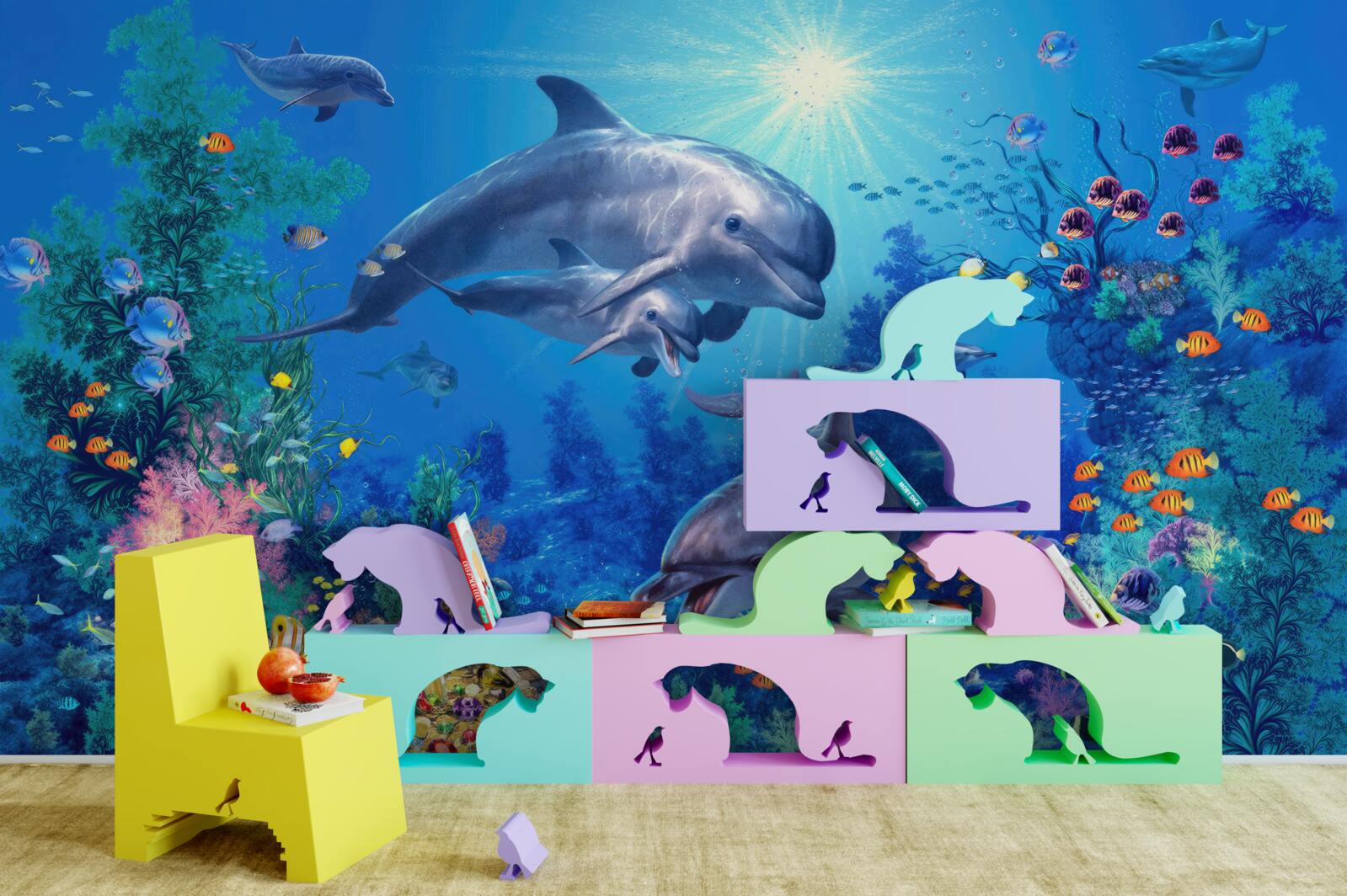 Fototapeta grupa delfinów w środowisku podwodnym