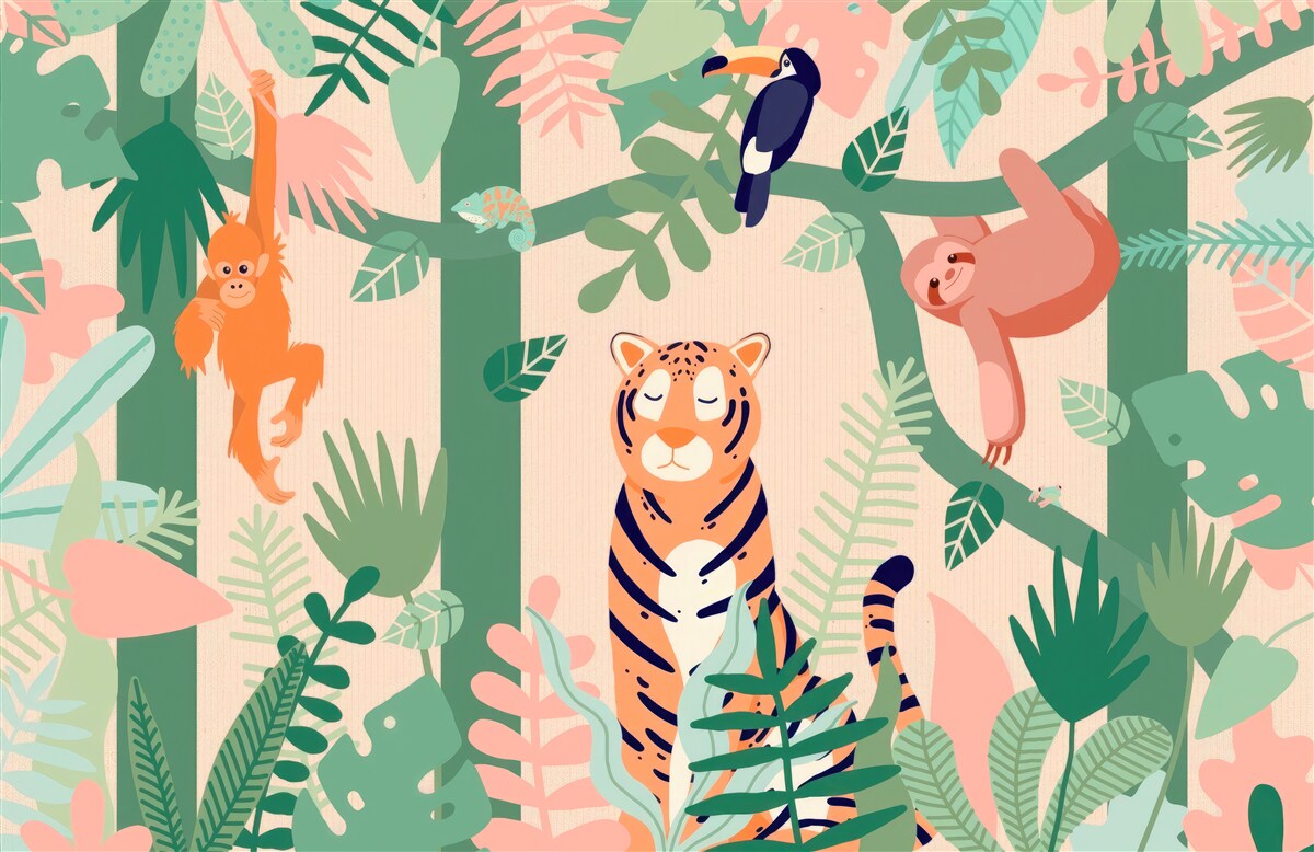 Fototapeta zwierzęta bawią się w dżungli