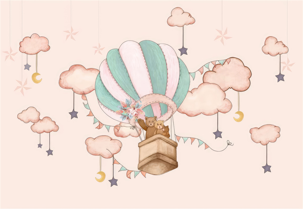 Fototapeta cała rodzina niedźwiedzi wybiera się na lot balonem