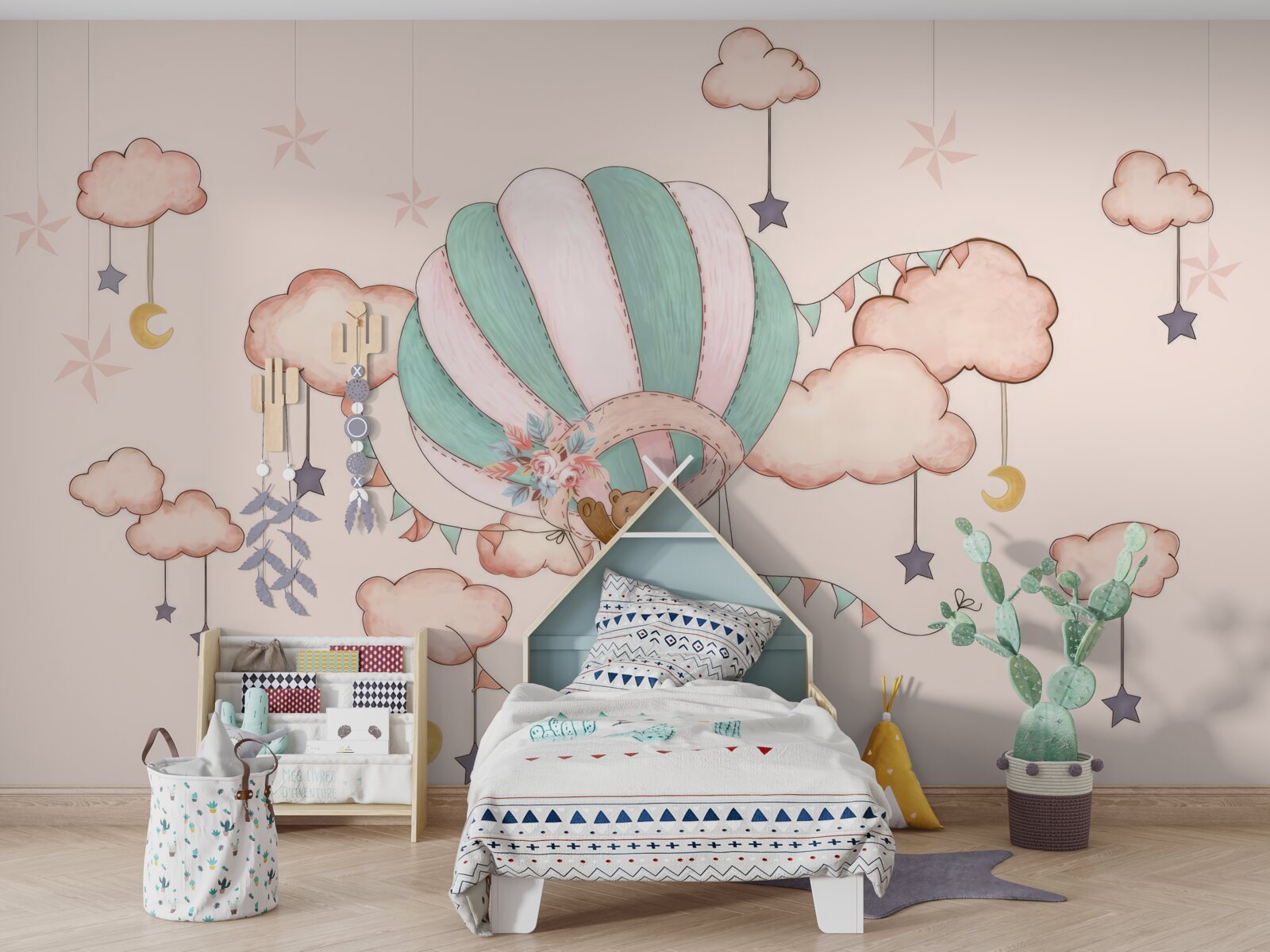 Fototapeta cała rodzina niedźwiedzi wybiera się na lot balonem