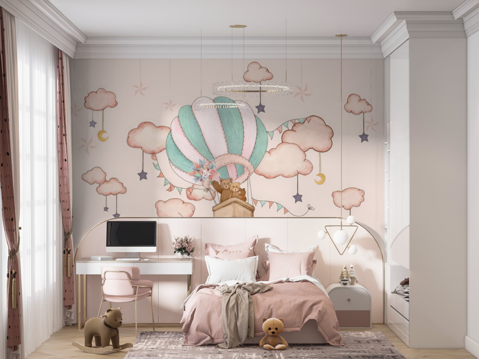 Fototapeta cała rodzina niedźwiedzi wybiera się na lot balonem