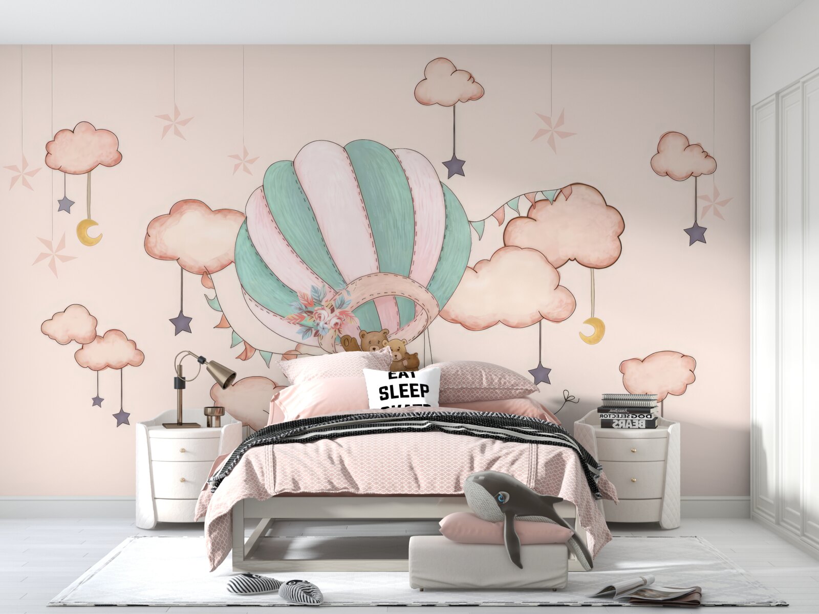 Fototapeta cała rodzina niedźwiedzi wybiera się na lot balonem