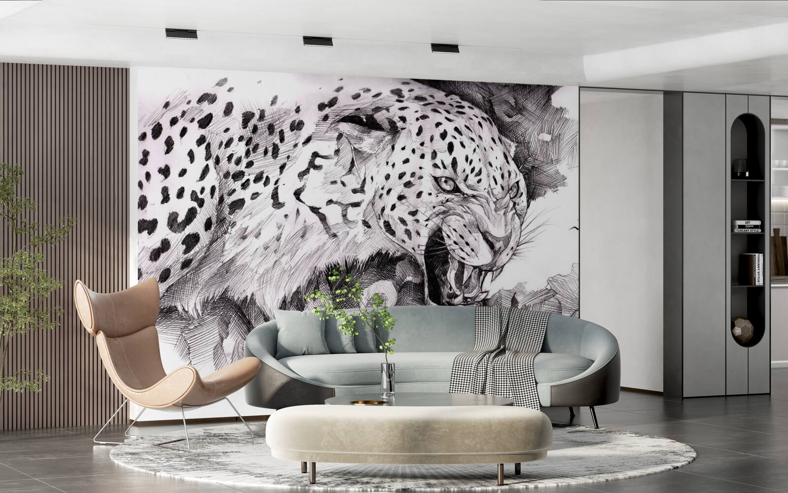 Fototapeta agresywny lampart w czarno-białych kolorach