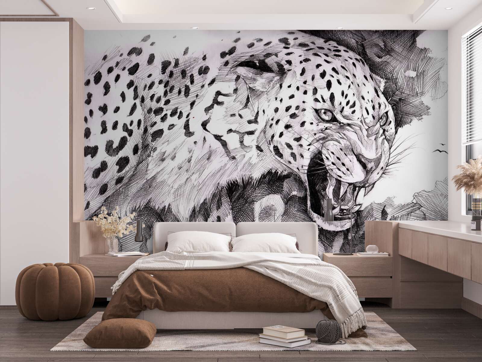 Fototapeta agresywny lampart w czarno-białych kolorach