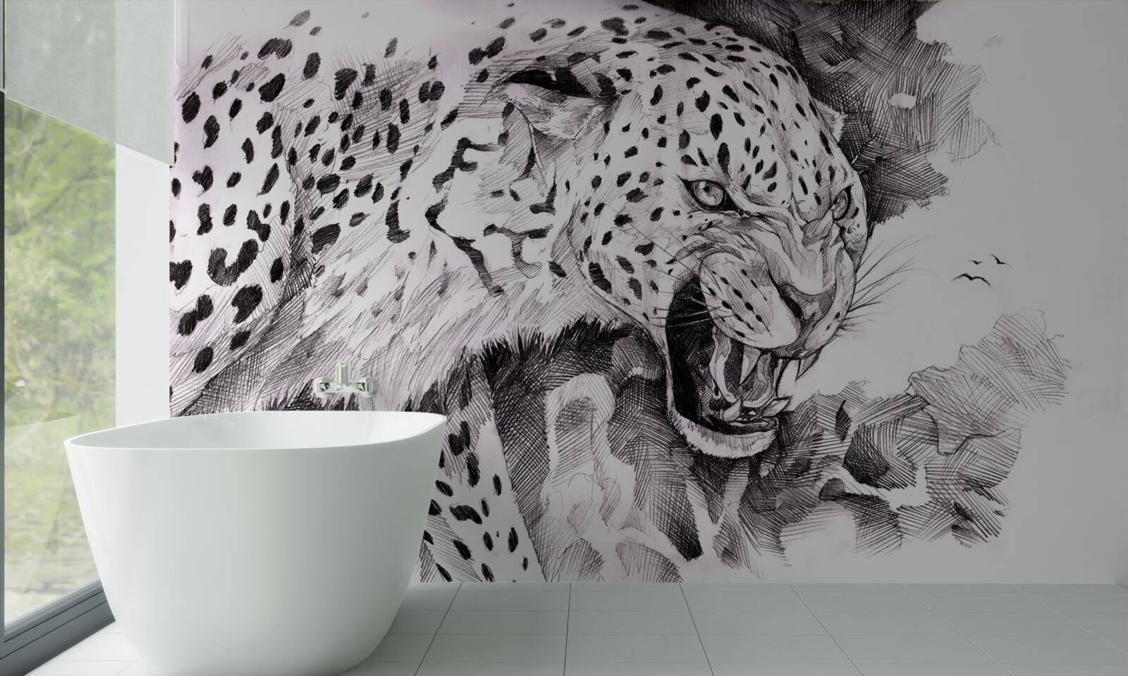 Fototapeta agresywny lampart w czarno-białych kolorach