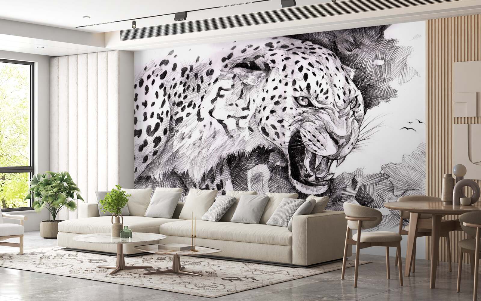 Fototapeta agresywny lampart w czarno-białych kolorach