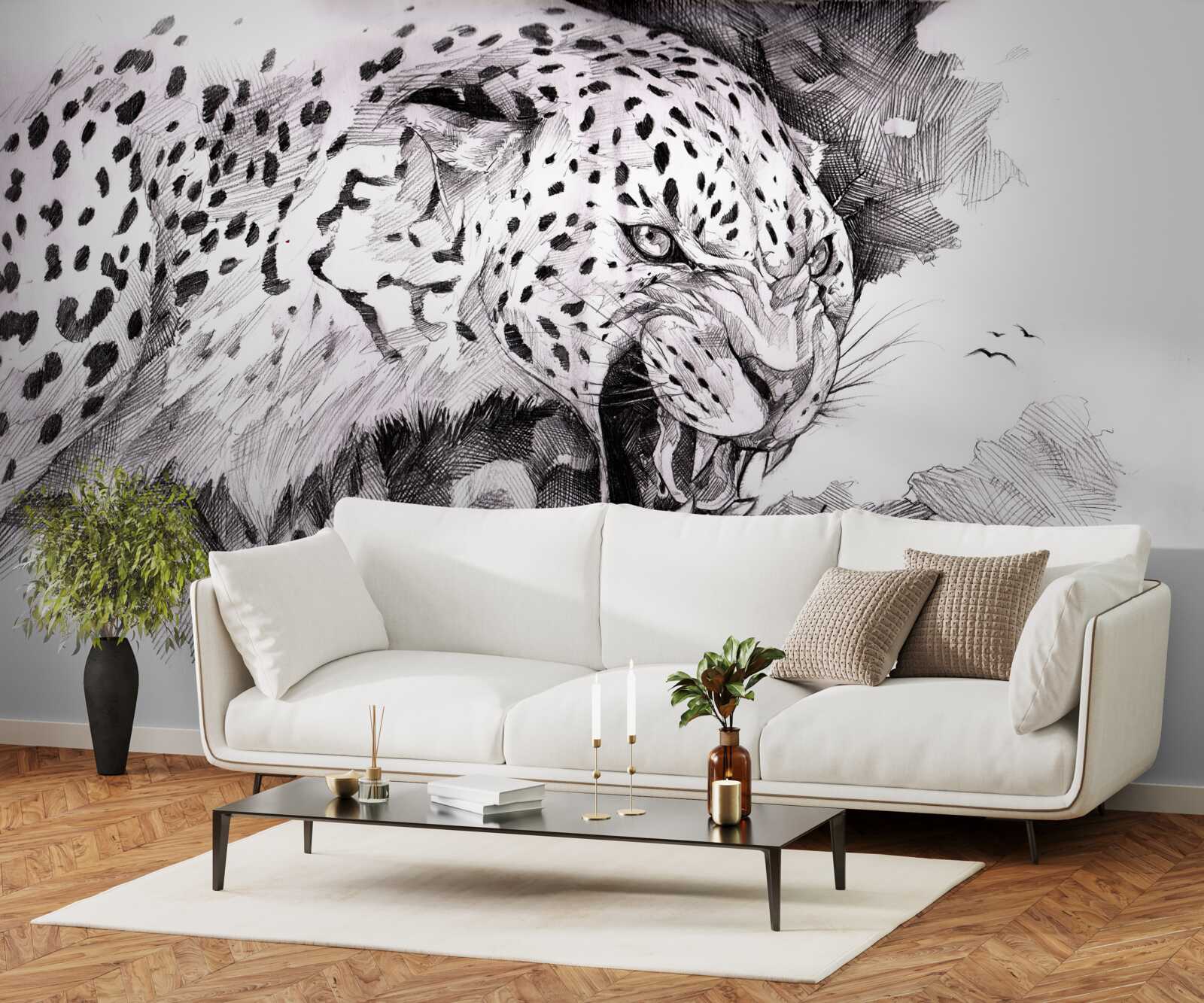 Fototapeta agresywny lampart w czarno-białych kolorach