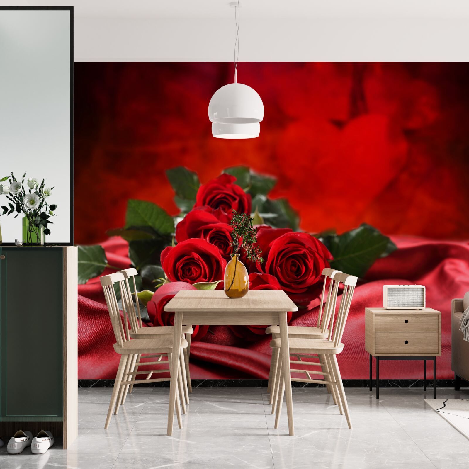 Fototapeta szkarłatne róże na bordowej satynie