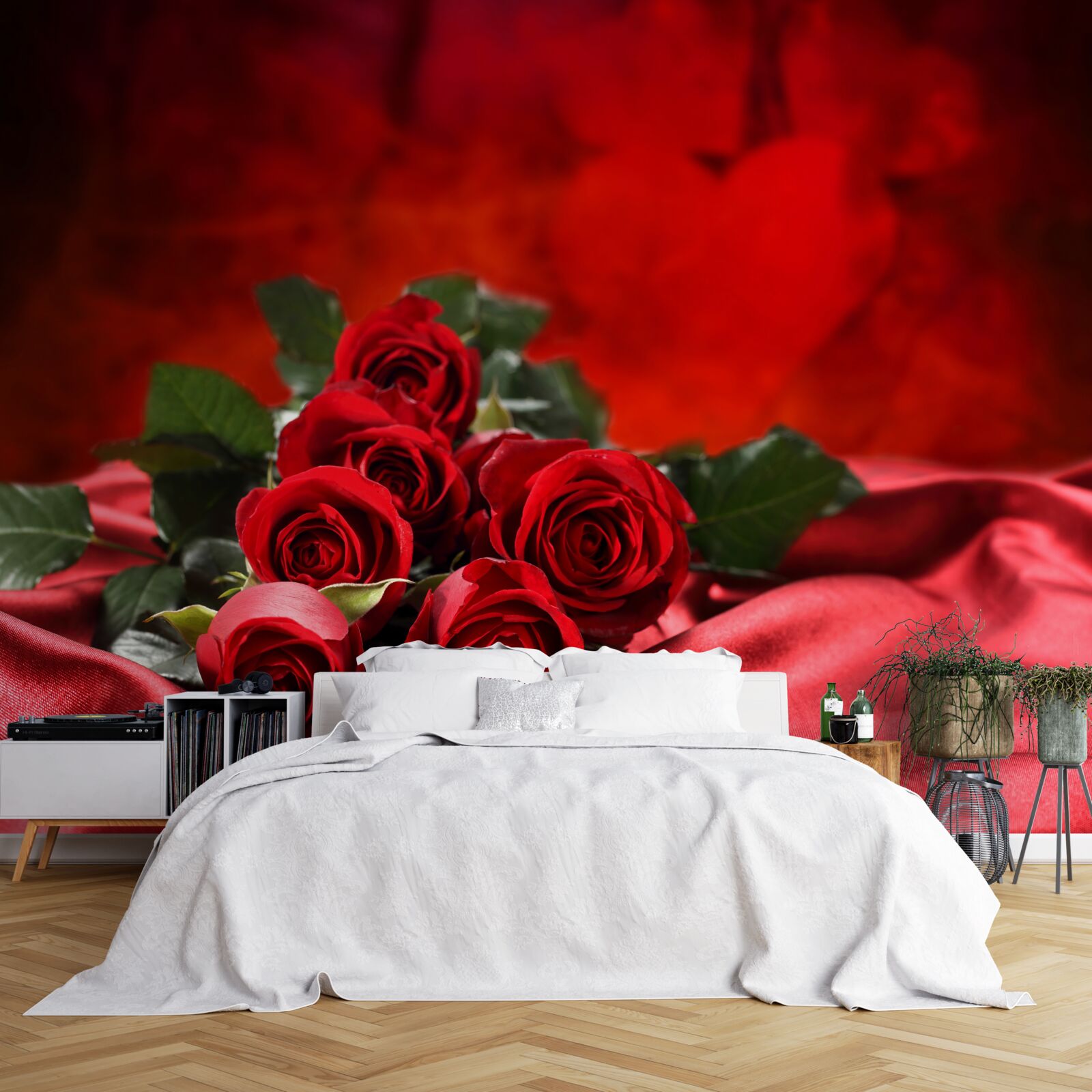 Fototapeta szkarłatne róże na bordowej satynie