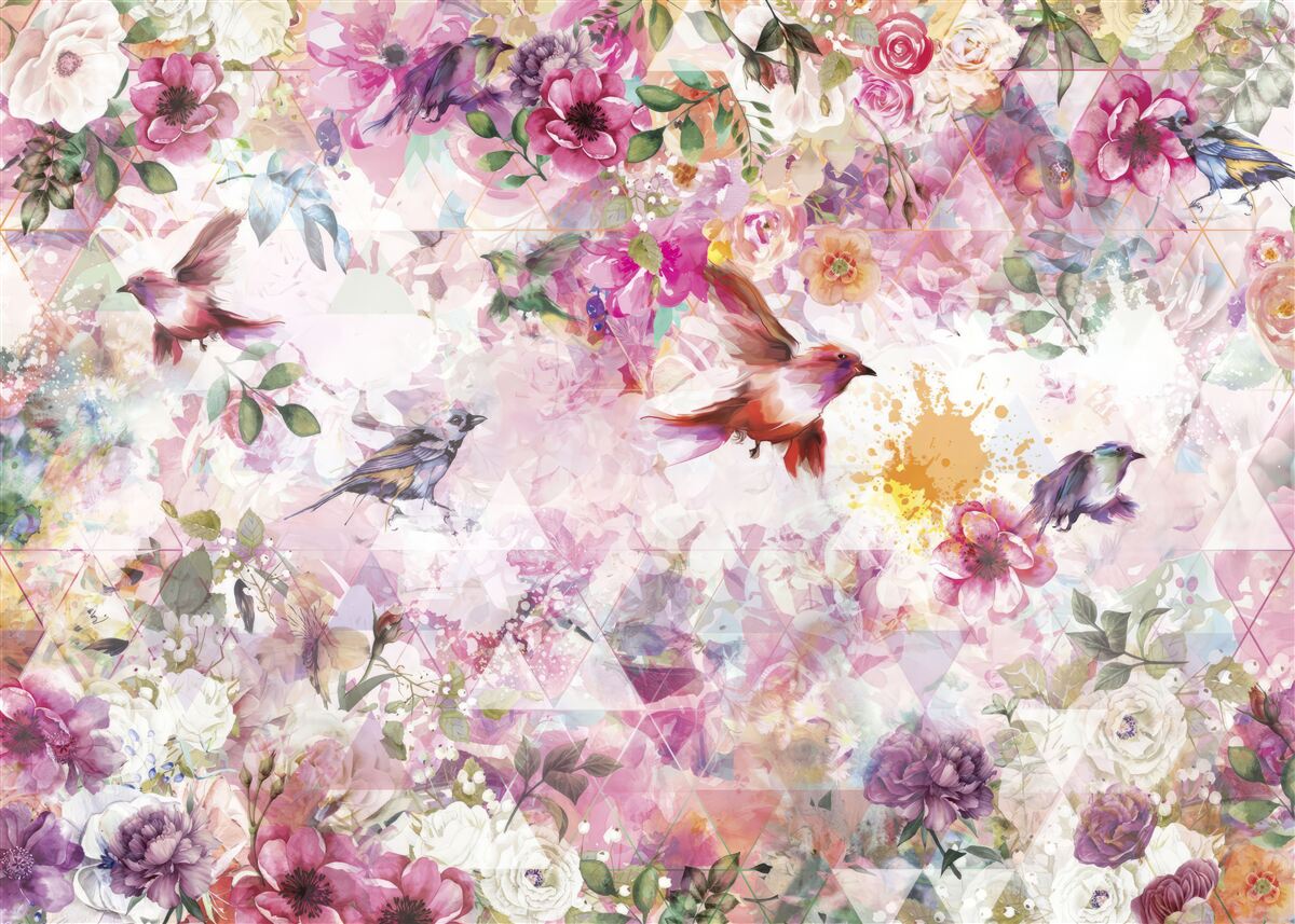 Fototapeta tło z kwiatami i ptakami
