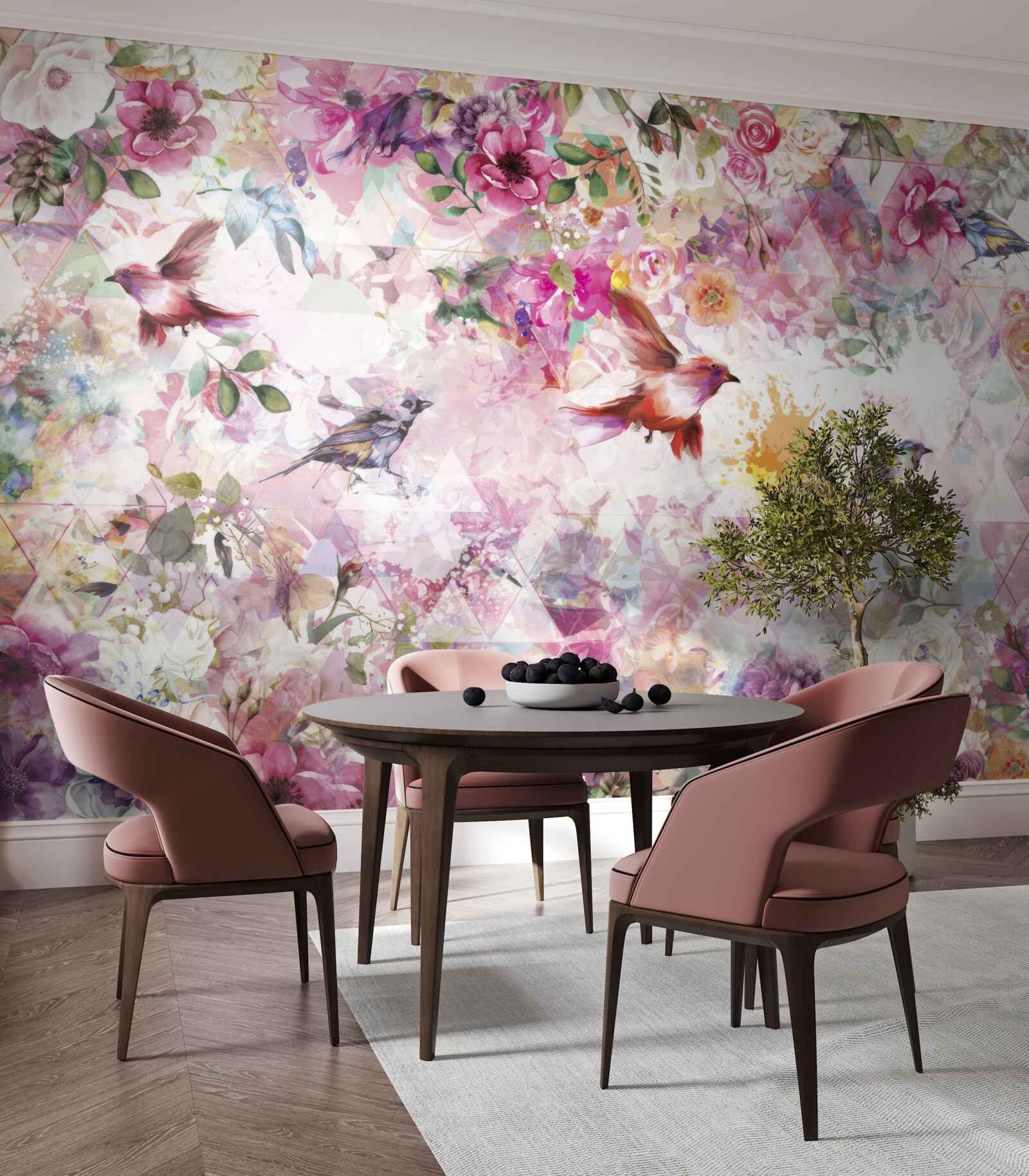 Fototapeta tło z kwiatami i ptakami