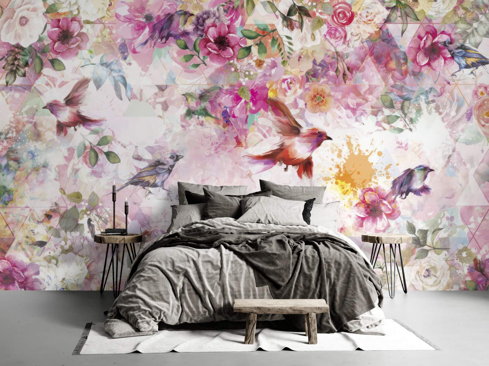 Fototapeta tło z kwiatami i ptakami