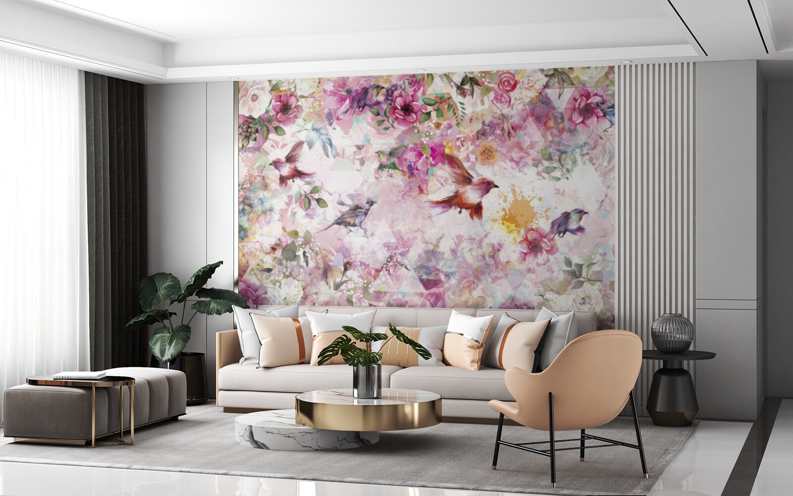 Fototapeta tło z kwiatami i ptakami