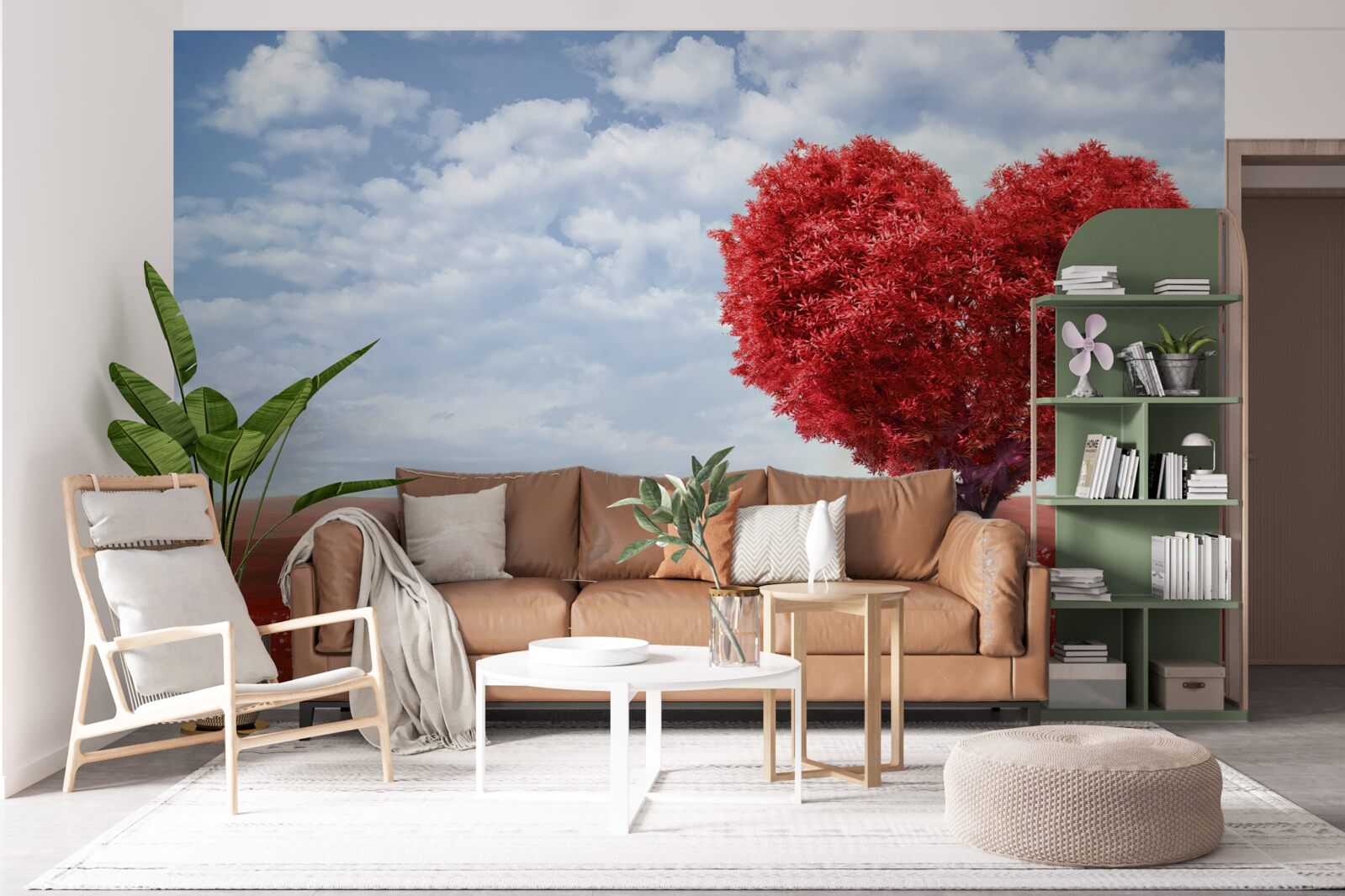 Fototapeta drzewo w kształcie serca, o szkarłatnych liściach