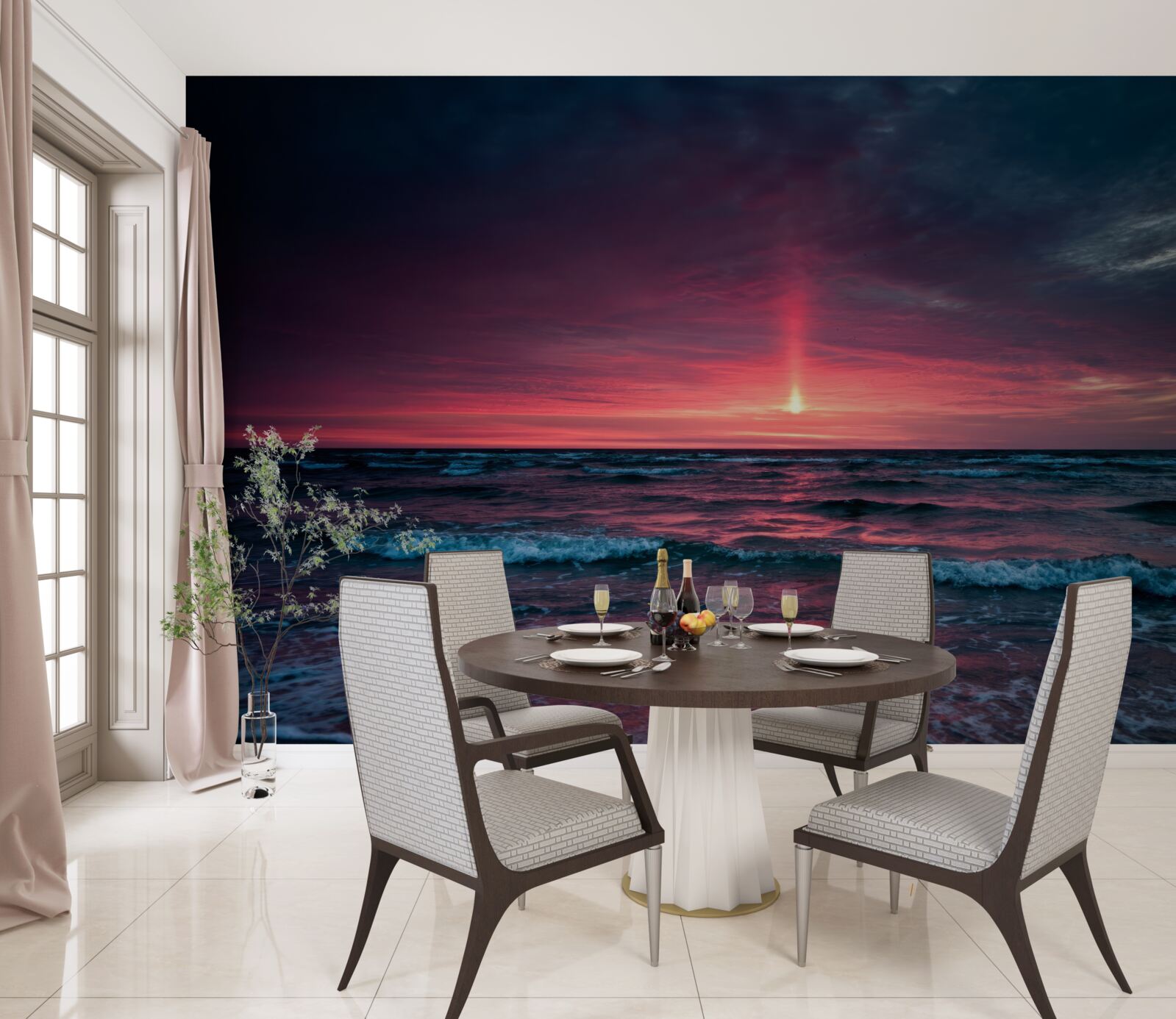 Fototapeta słońce zachodzi poniżej horyzontu morza