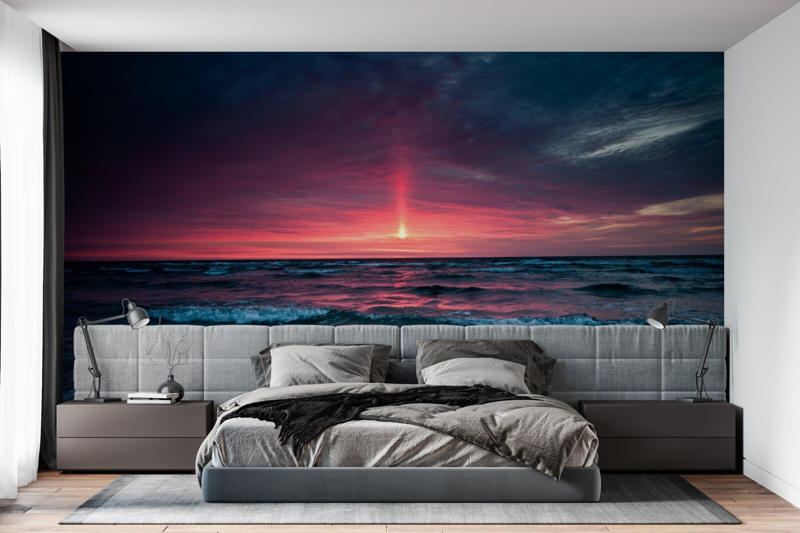 Fototapeta słońce zachodzi poniżej horyzontu morza