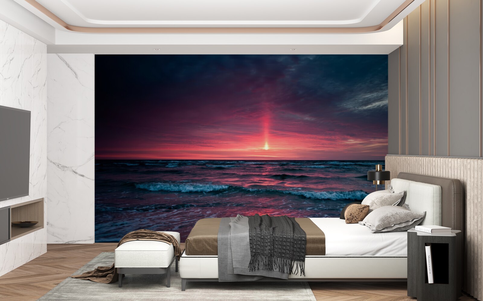 Fototapeta słońce zachodzi poniżej horyzontu morza