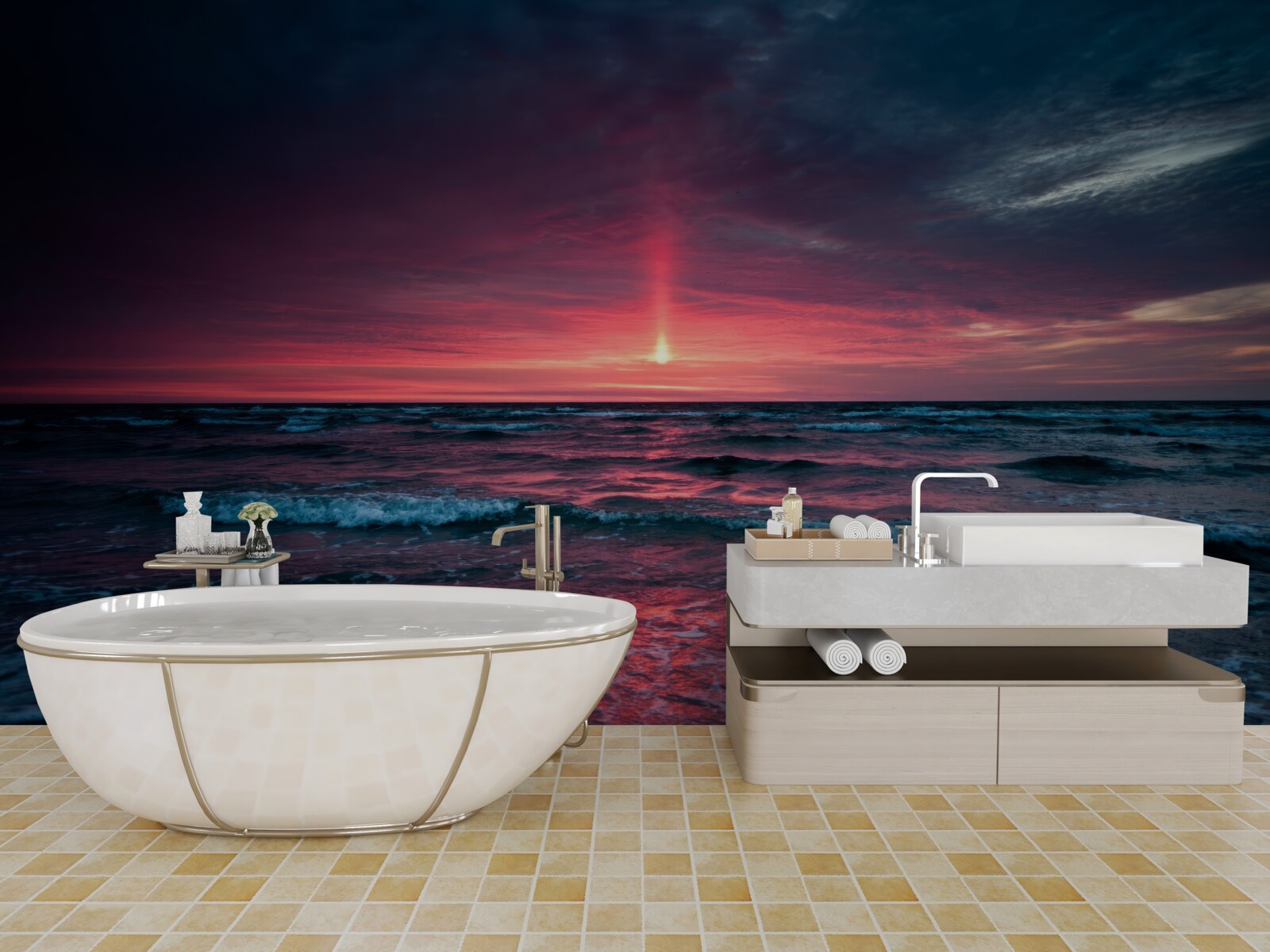 Fototapeta słońce zachodzi poniżej horyzontu morza