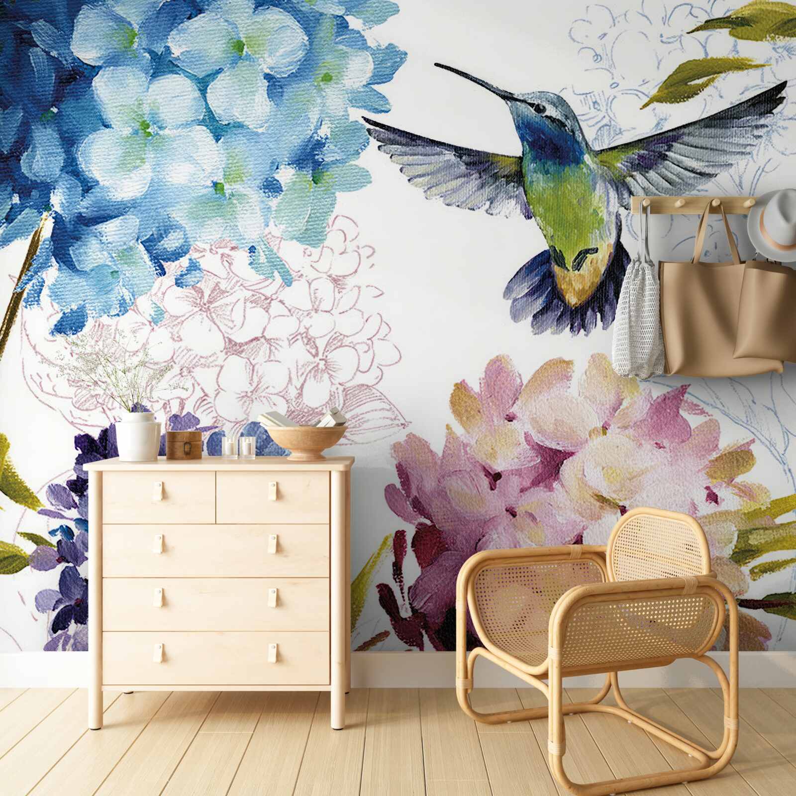 Fototapeta koliber przedstawiony wśród kwiatów