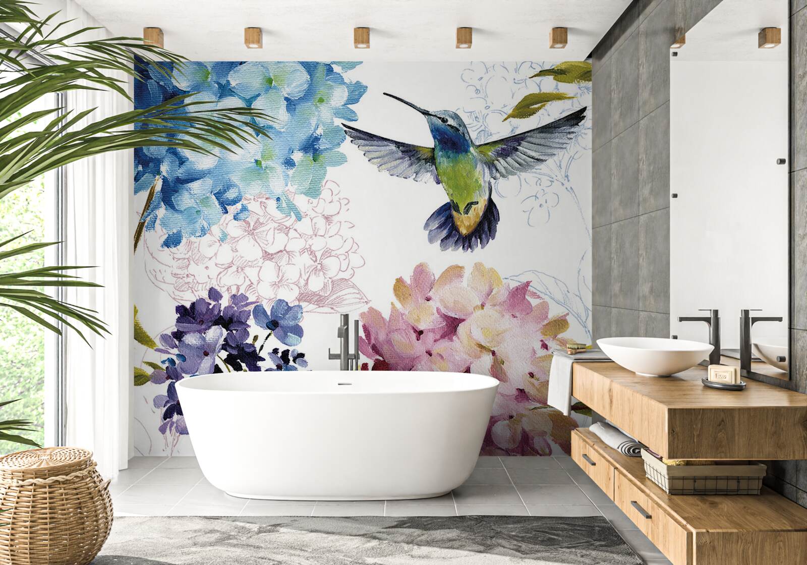 Fototapeta koliber przedstawiony wśród kwiatów