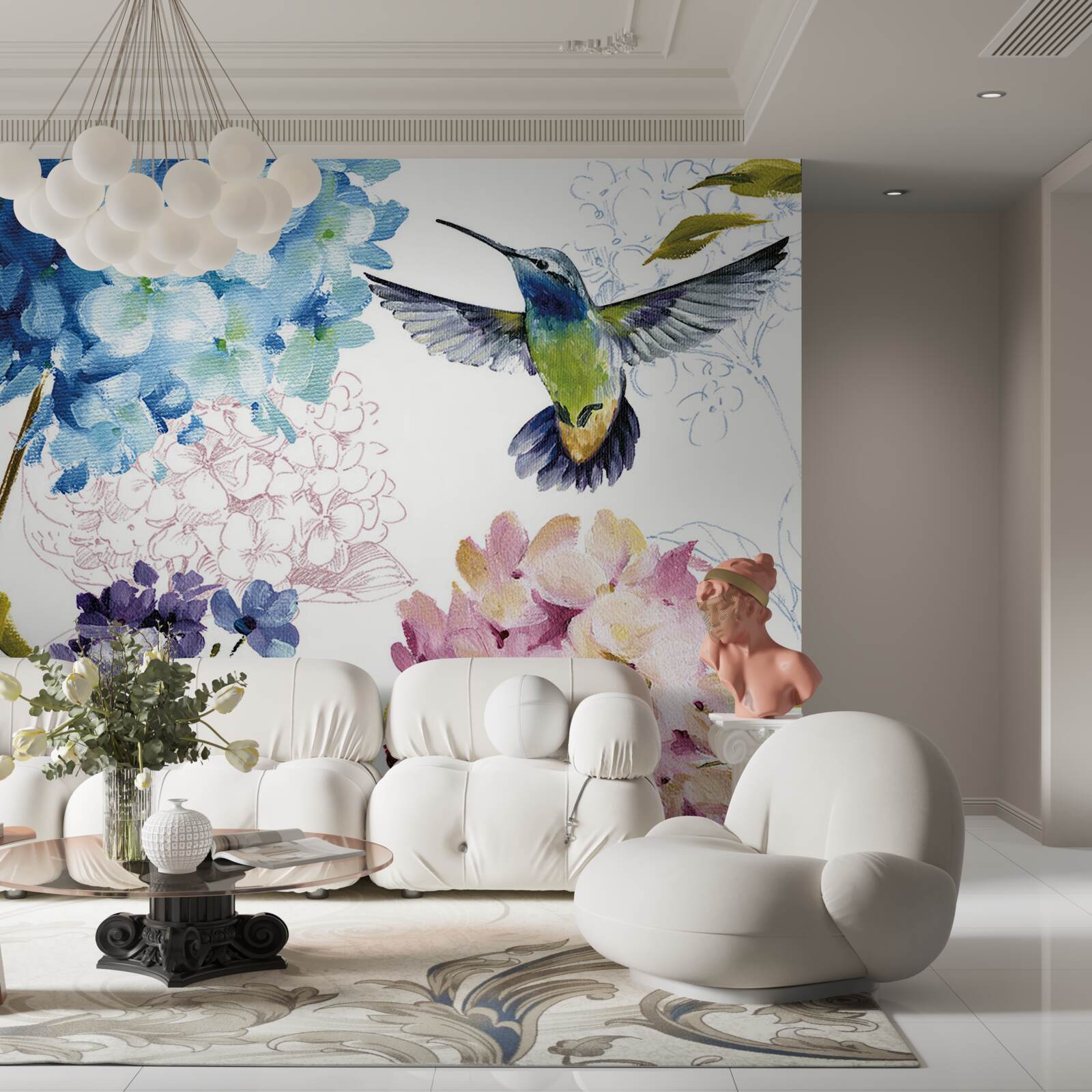 Fototapeta koliber przedstawiony wśród kwiatów