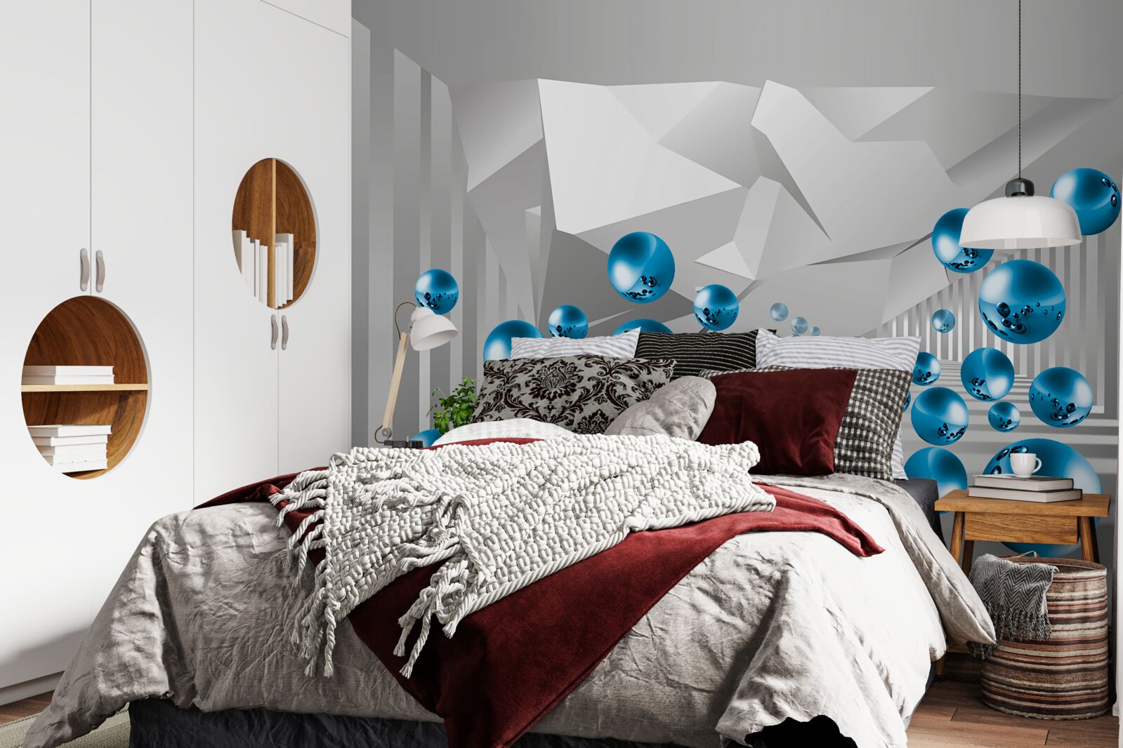 Fototapeta wolumetryczne niebieskie kulki na korytarzu