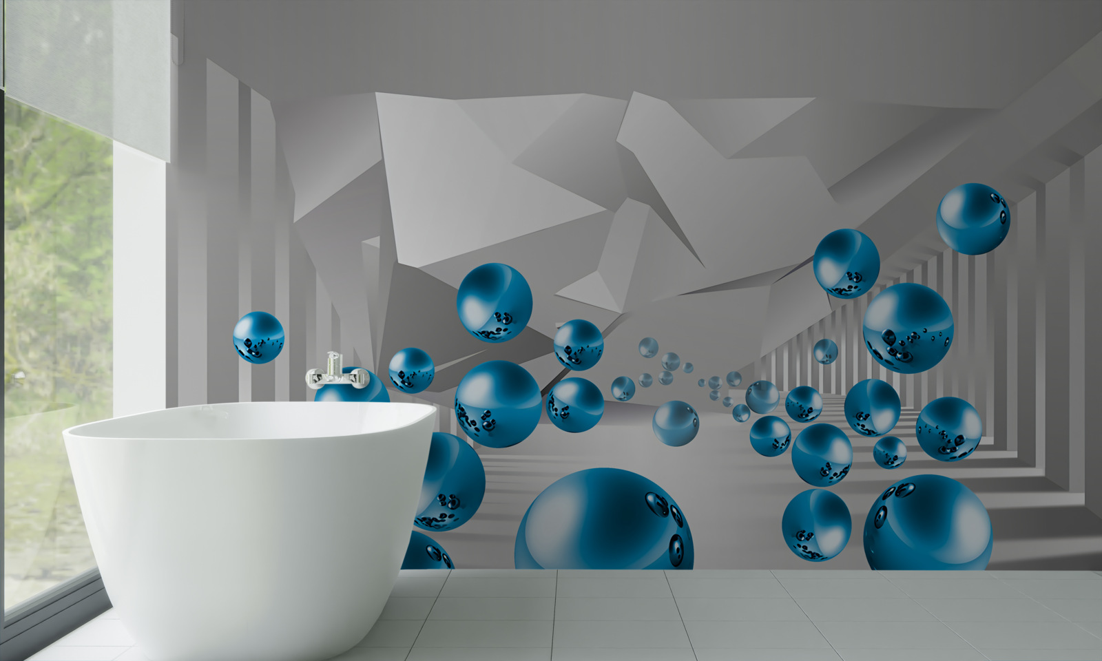 Fototapeta wolumetryczne niebieskie kulki na korytarzu