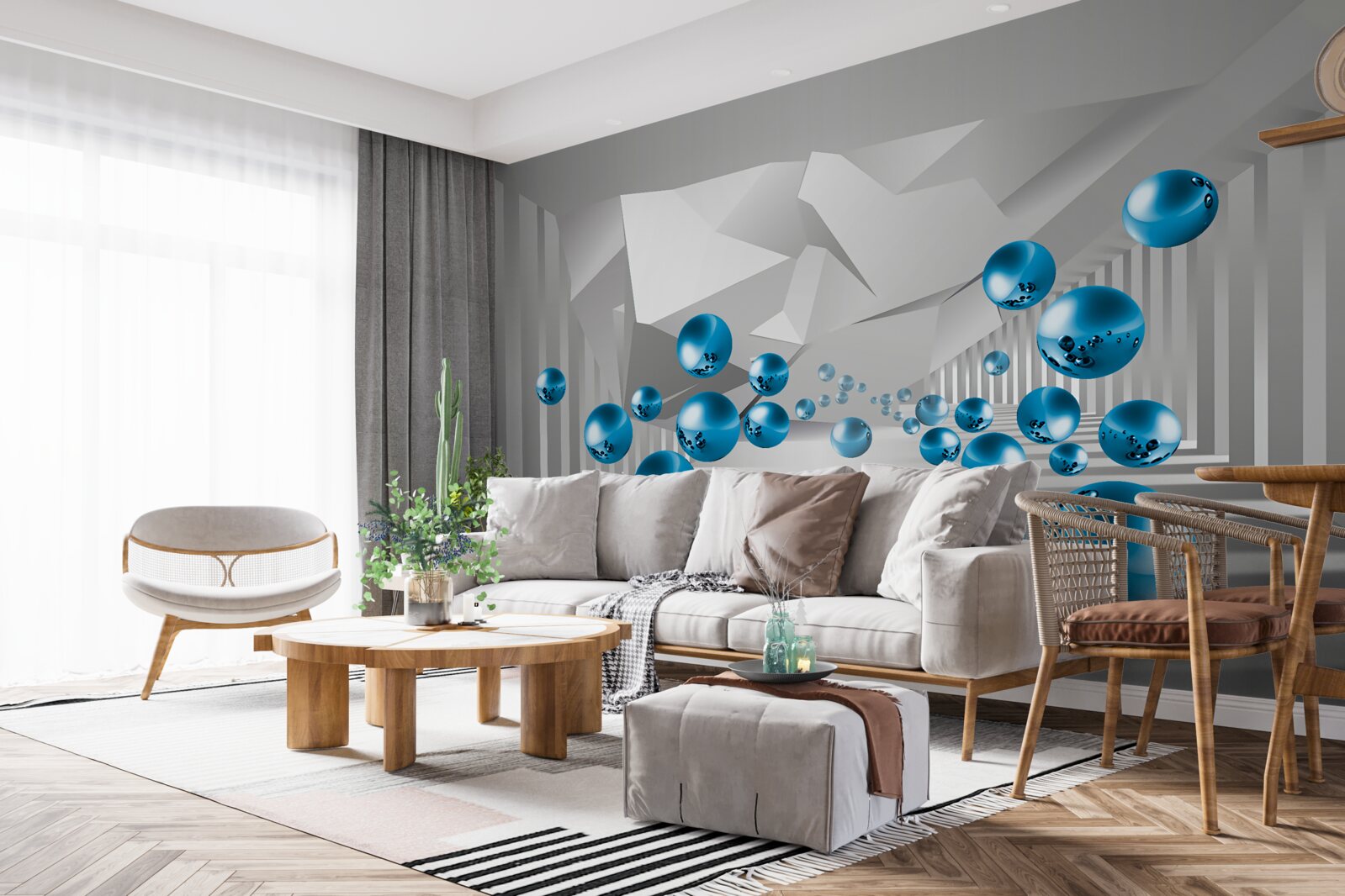 Fototapeta wolumetryczne niebieskie kulki na korytarzu