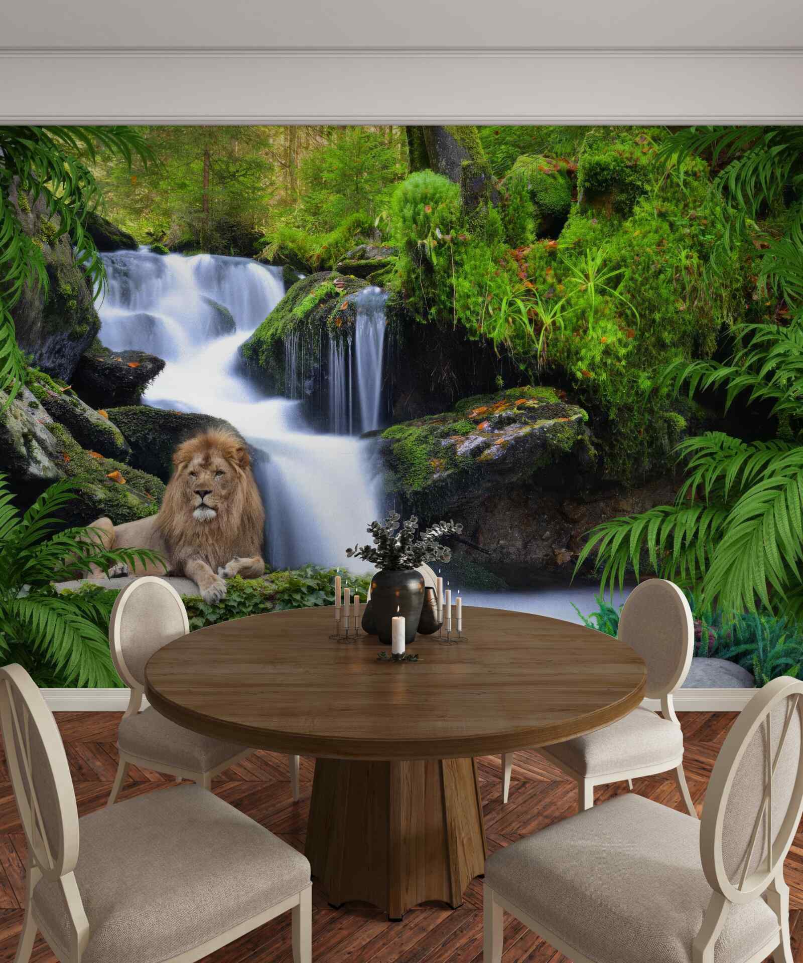 Fototapeta przy wodospadzie jest lew