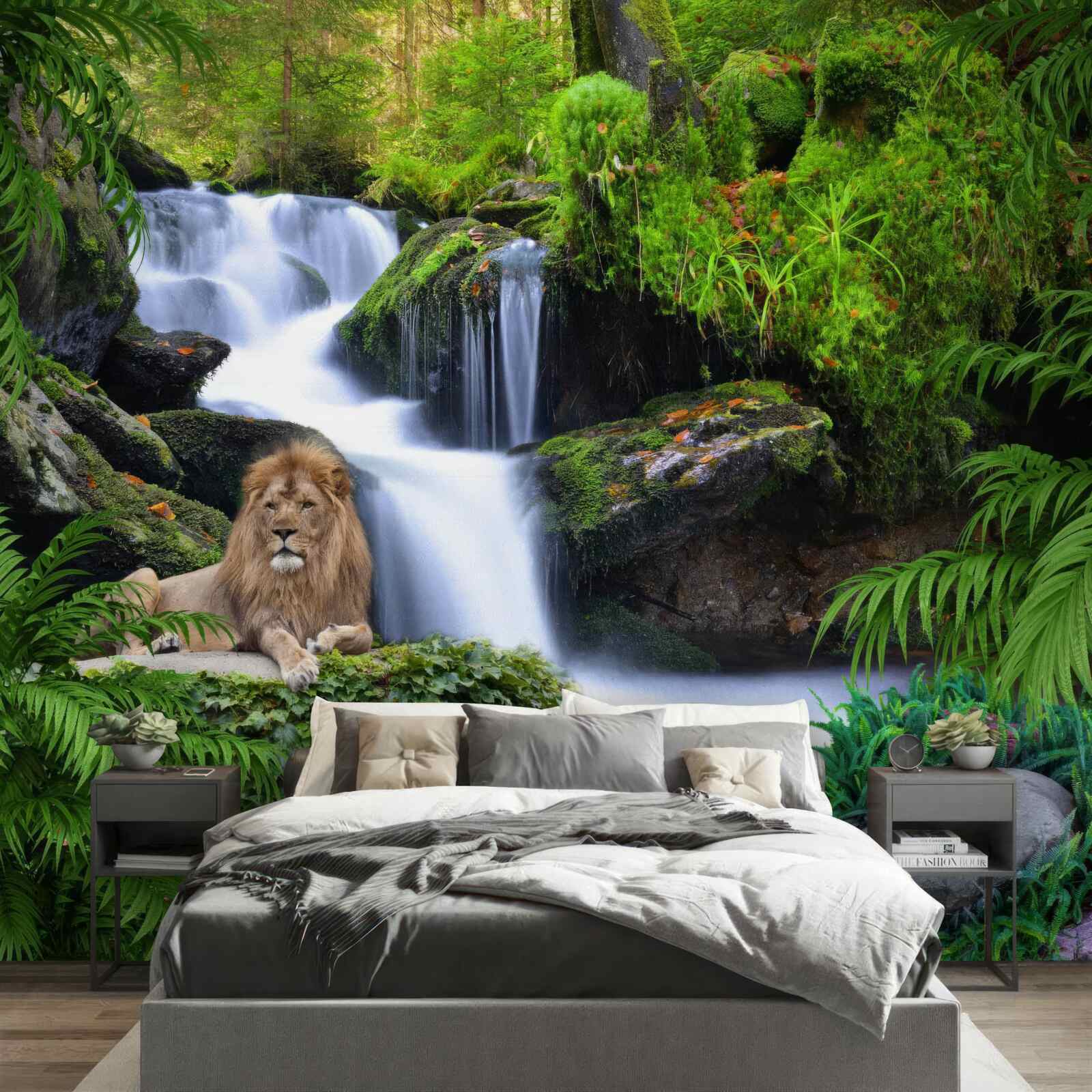 Fototapeta przy wodospadzie jest lew