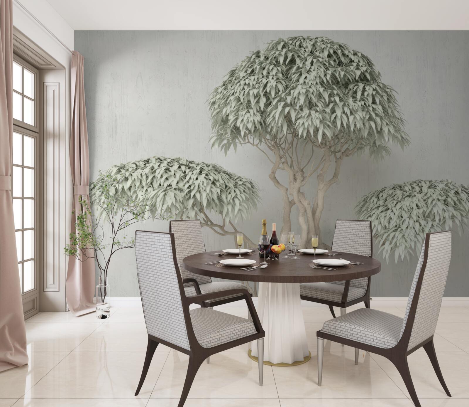 Fototapeta drzewo z liśćmi na szarym tle