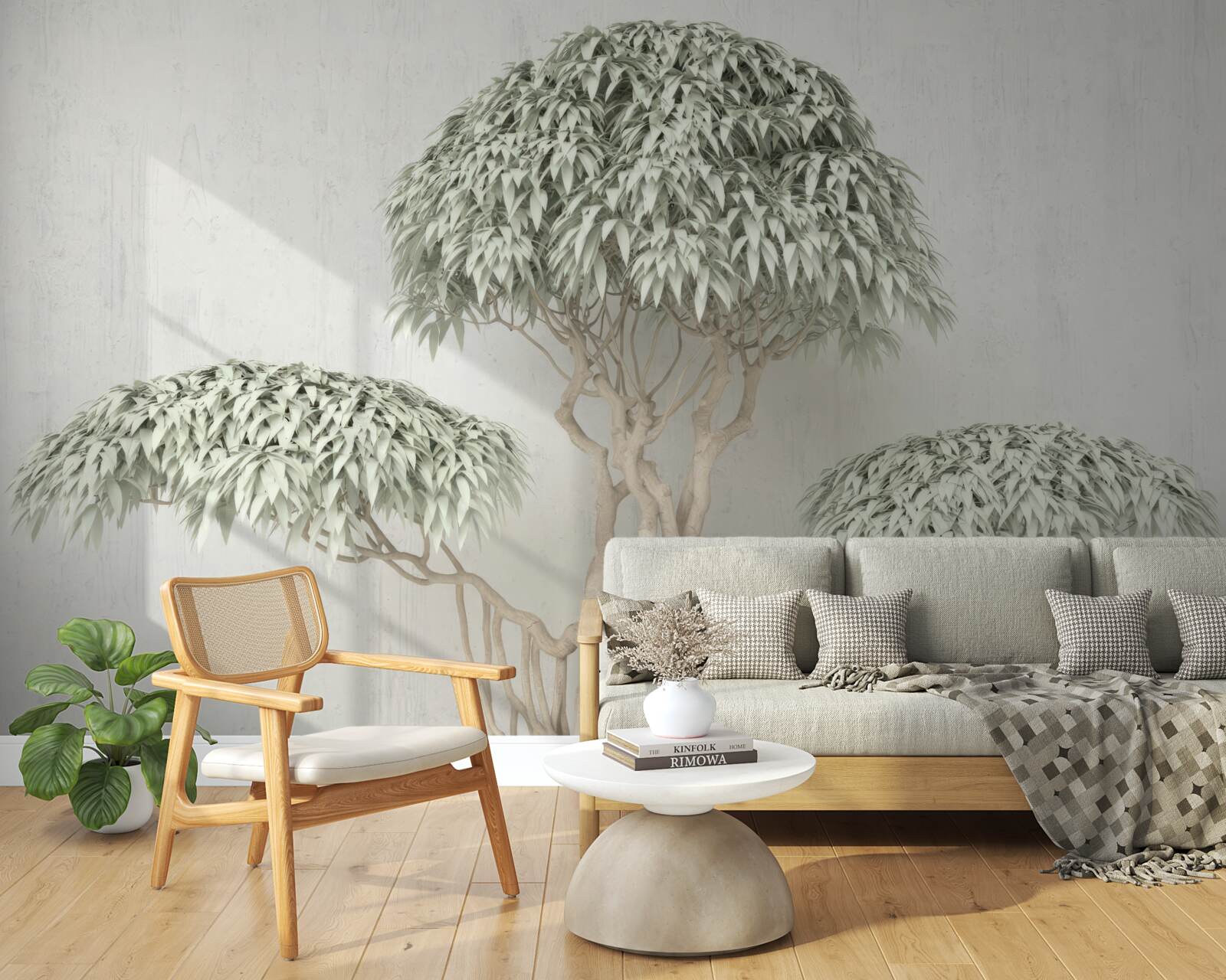 Fototapeta drzewo z liśćmi na szarym tle