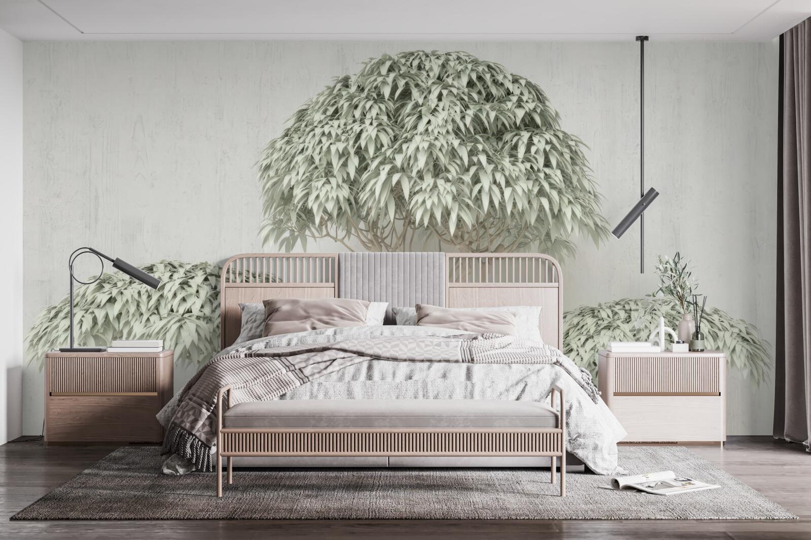 Fototapeta drzewo z liśćmi na szarym tle