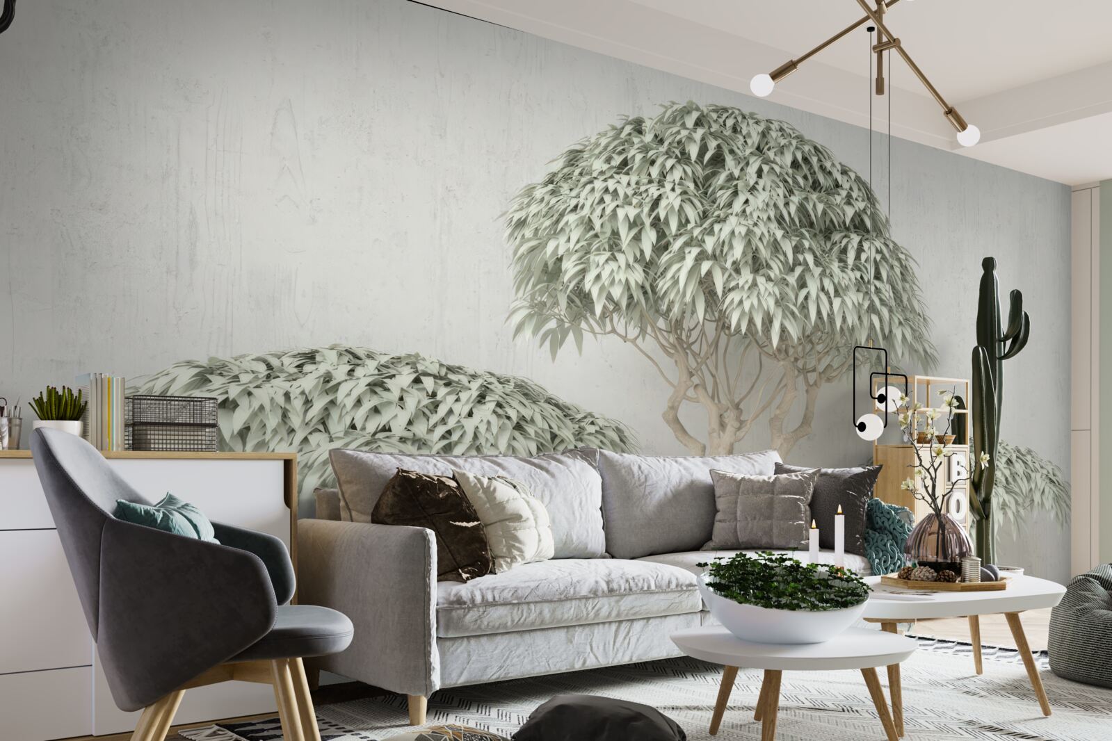 Fototapeta drzewo z liśćmi na szarym tle