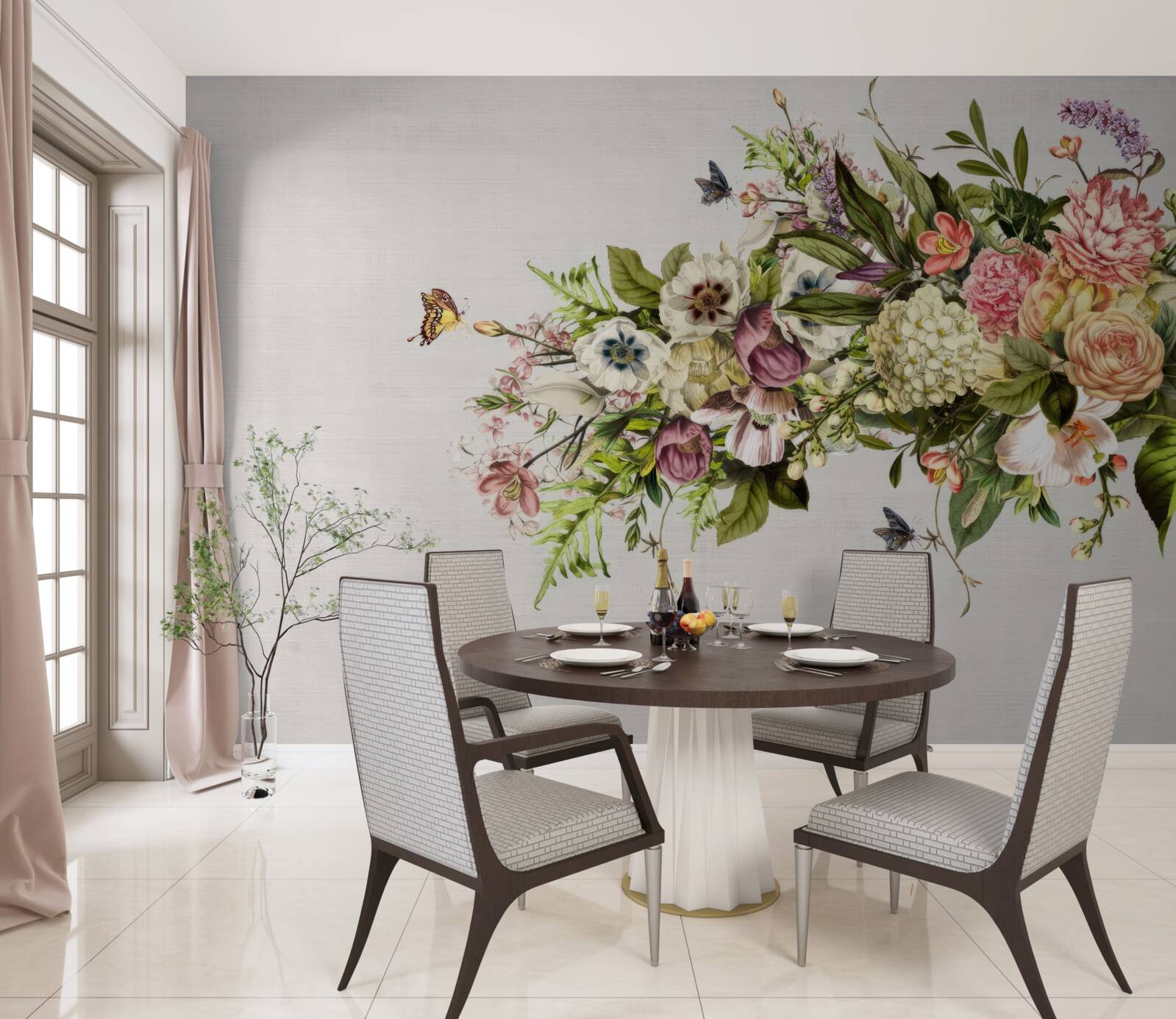 Fototapeta motyle fruwają na pięknych kwiatach