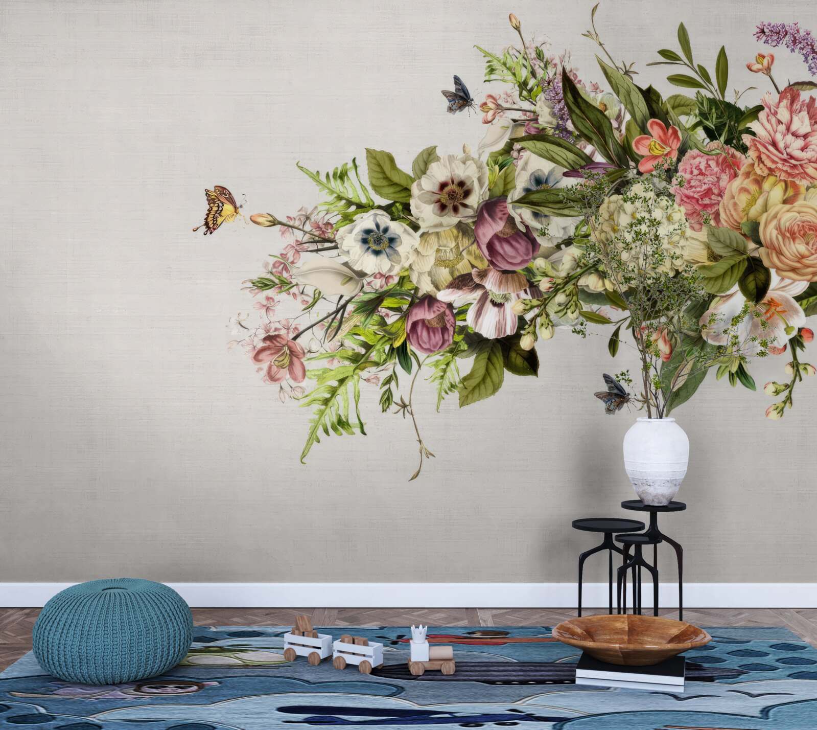 Fototapeta motyle fruwają na pięknych kwiatach