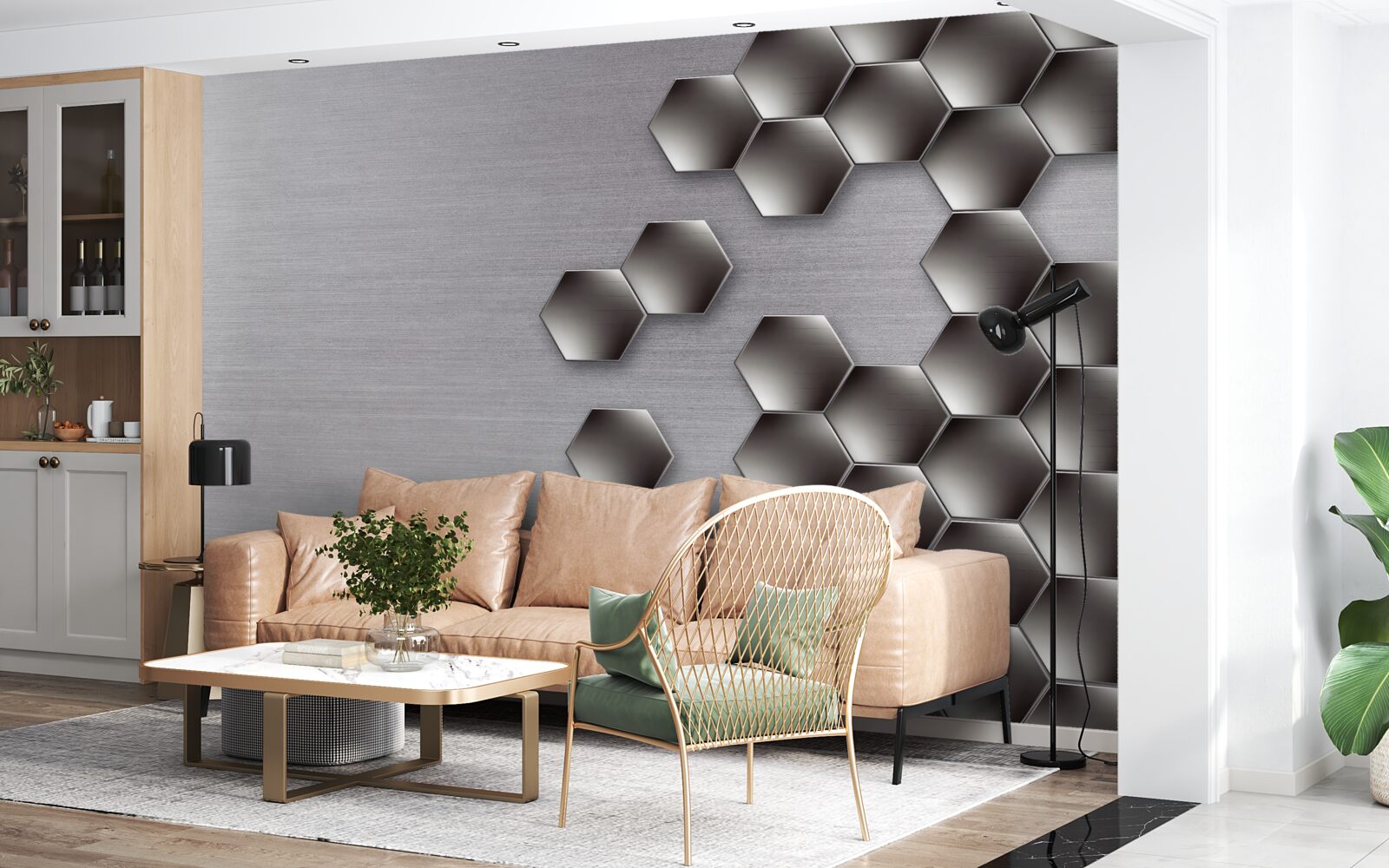 Fototapeta małe czarne sześciokąty