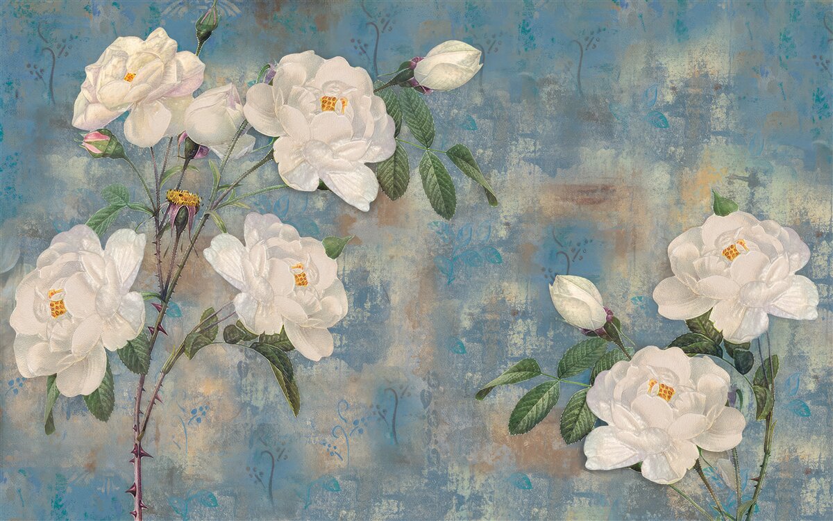 Fototapeta białe róże na gałęziach