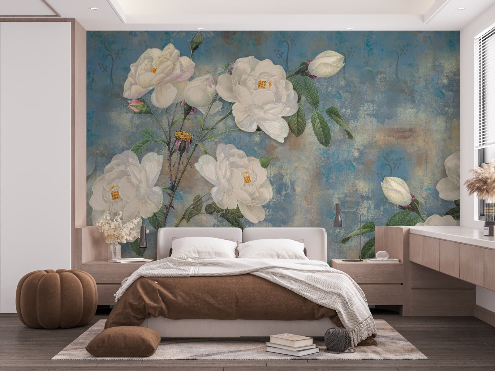 Fototapeta białe róże na gałęziach